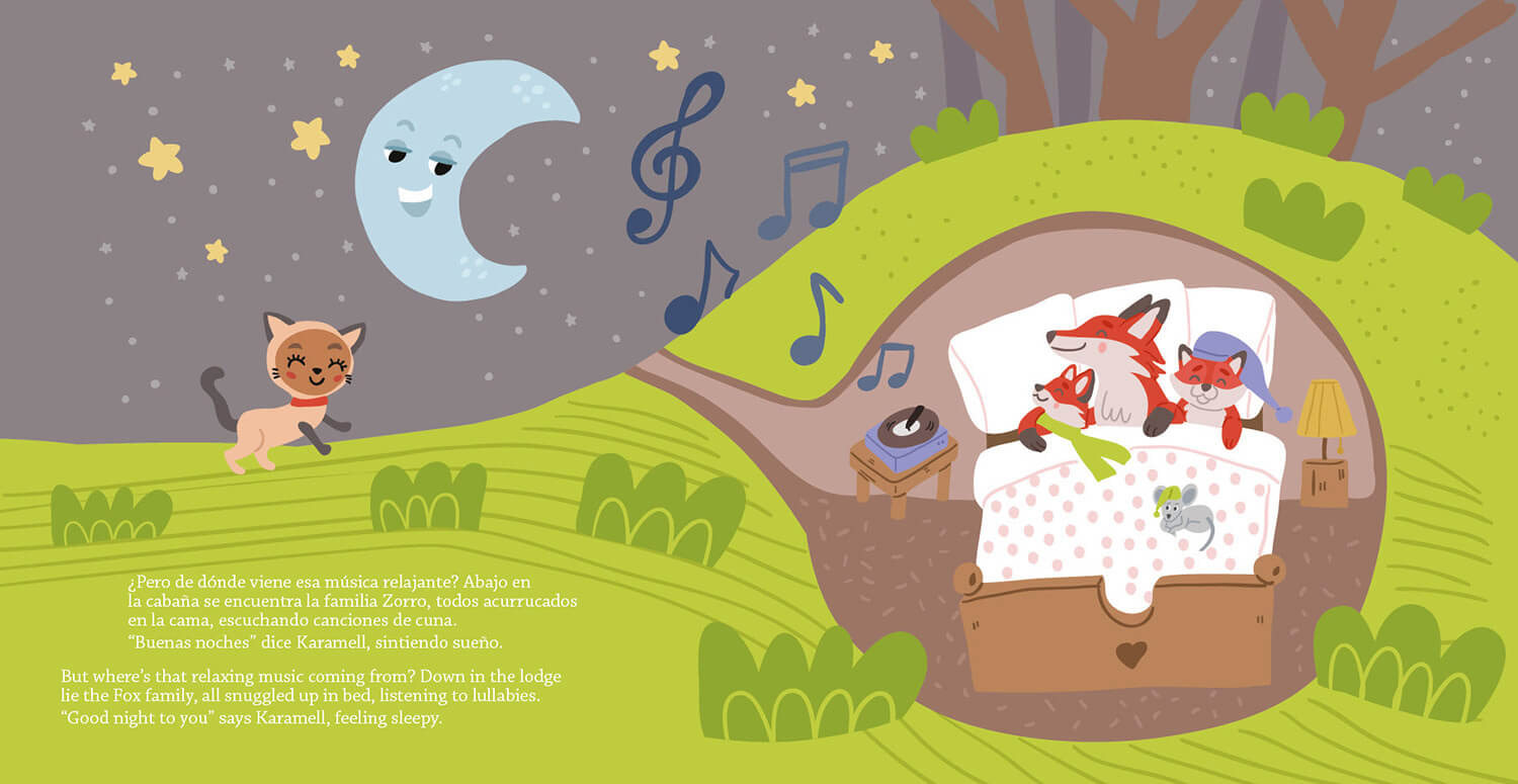 foxes family asleep for strolling with the moon picture book bedtime story by Tatiana Vovchek