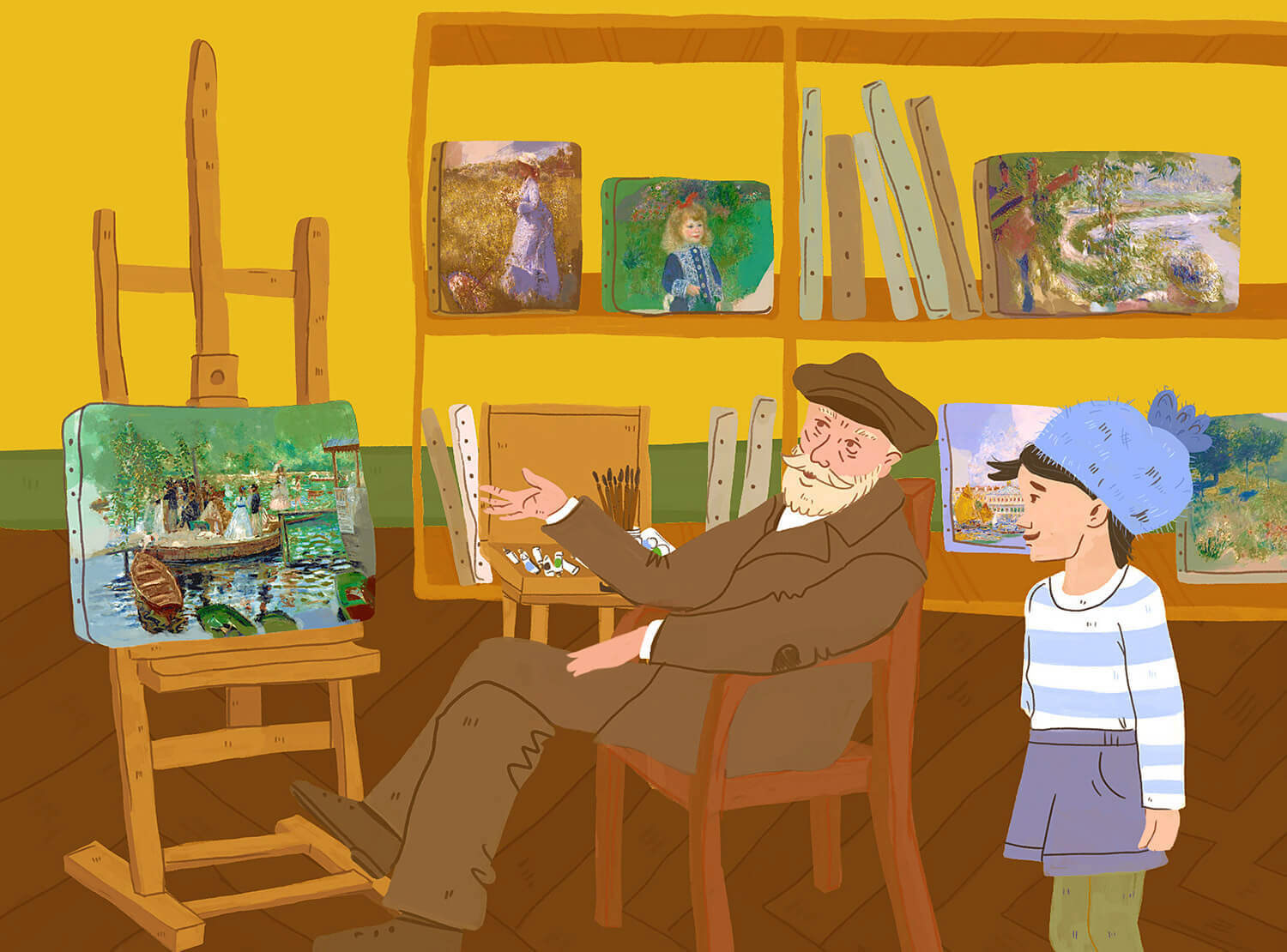 children illustration for the book about famous painter Renoir by Tatiana Vovchek