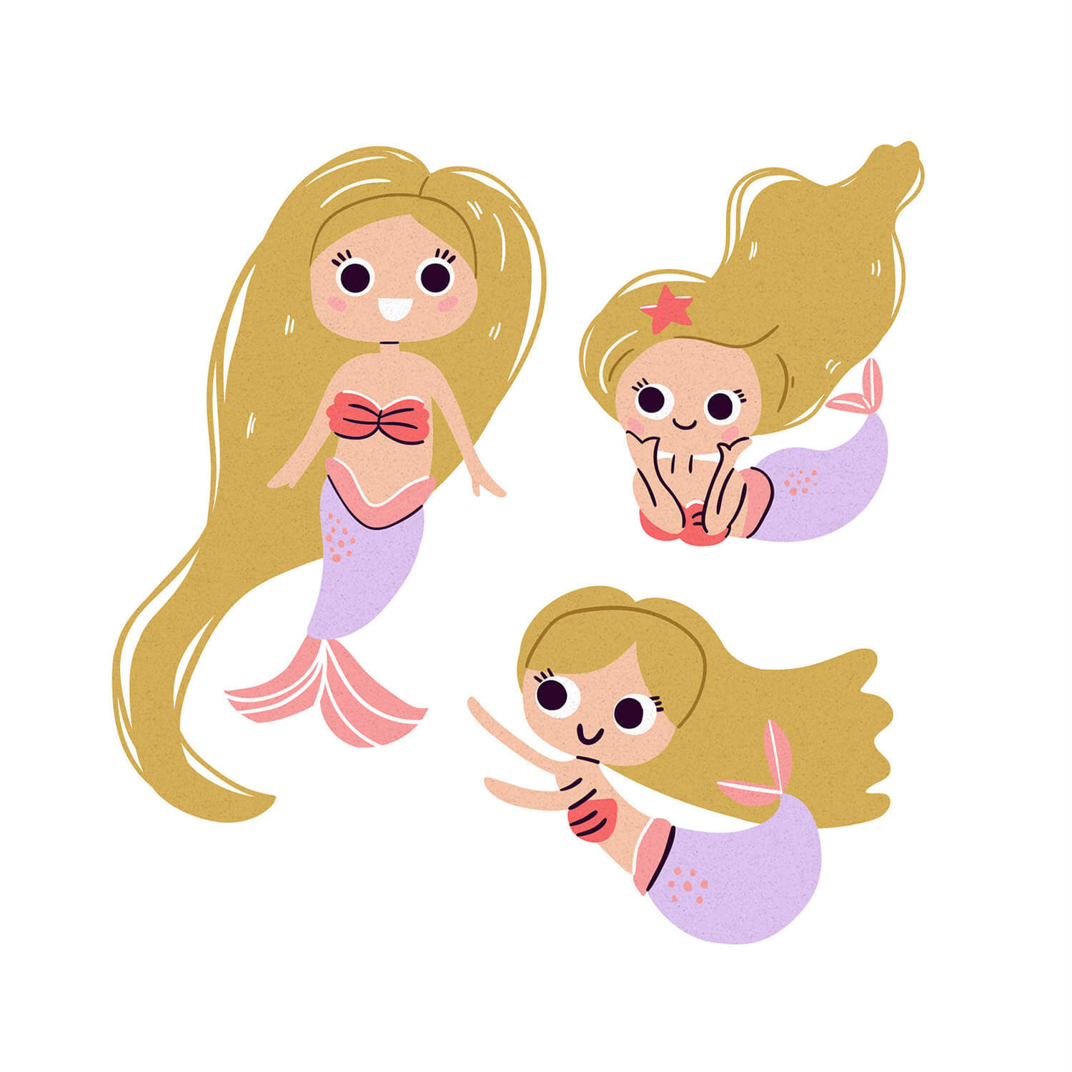 little mermaid illustration, cute little mermaid character design and illustration by Tatiana Vovchek