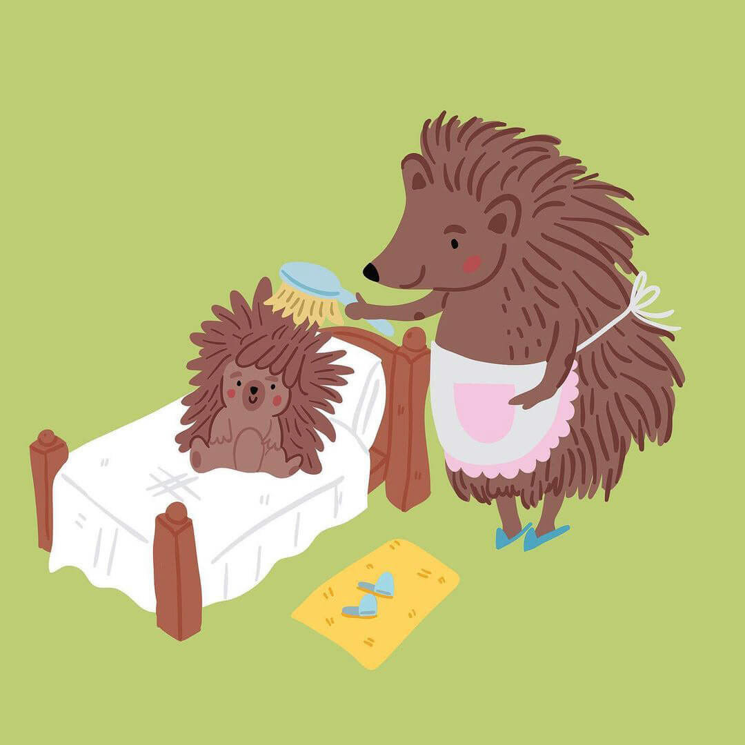 hedgehogs family for strolling with the moon picture book bedtime story by Tatiana Vovchek