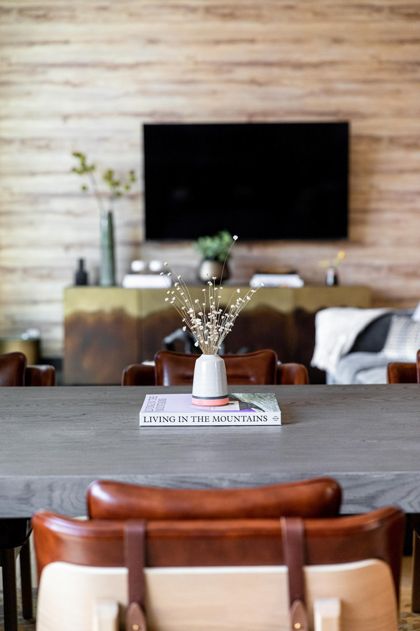 Vase with Dried Flowers on Table