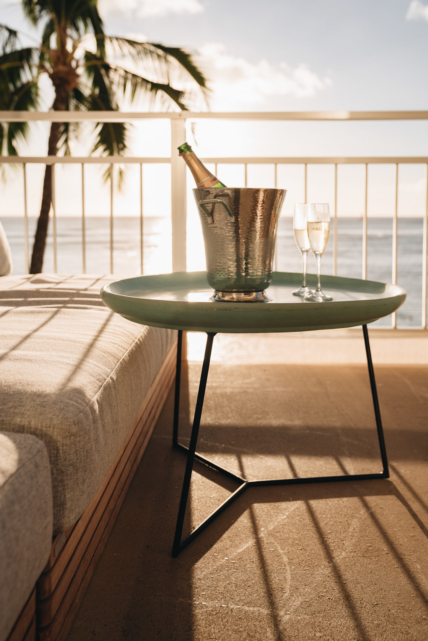 Champagne on Balcony Overlooking Ocean