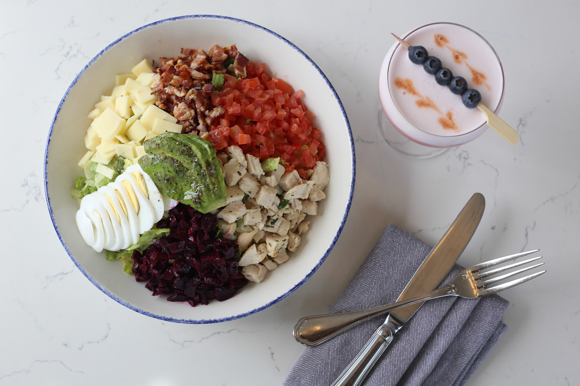 Salad with Various Toppings &amp; Drink