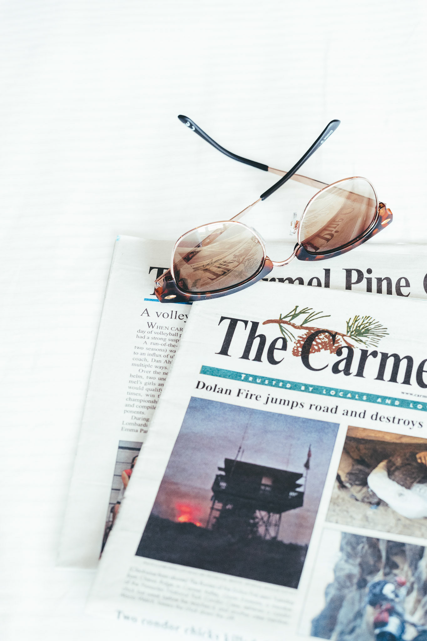 Carmel Pinecone Sunglasses on Newspapers 2