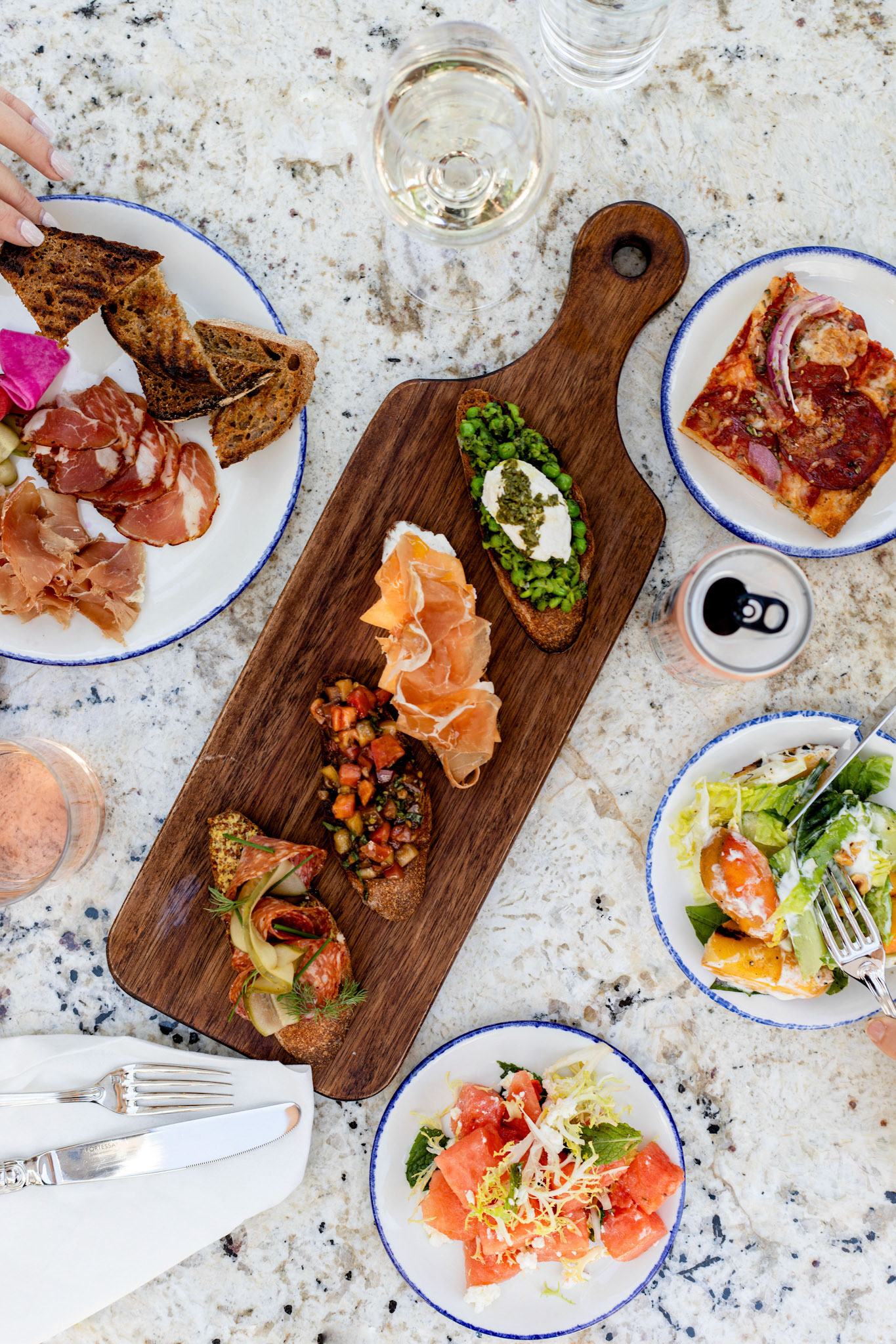 Assorted Appetizers &amp; Drinks on Table