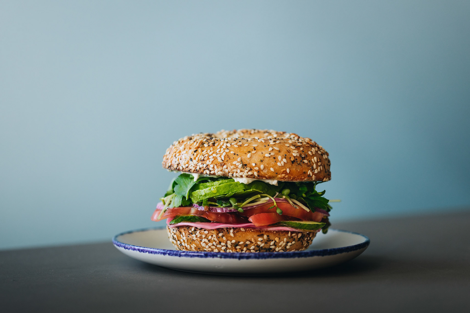 Vegetarian Bagel Sandwich with Greens