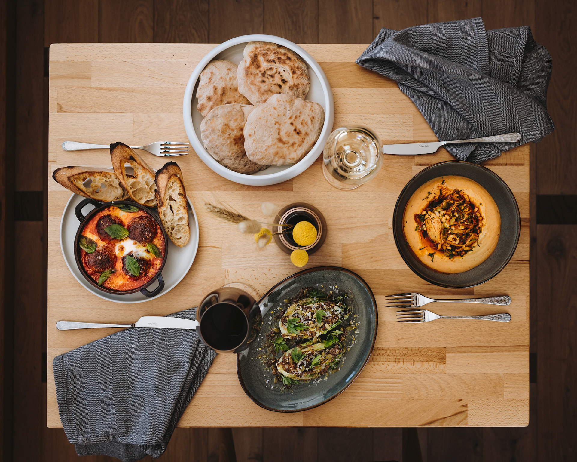 Assorted Italian Dishes on Table