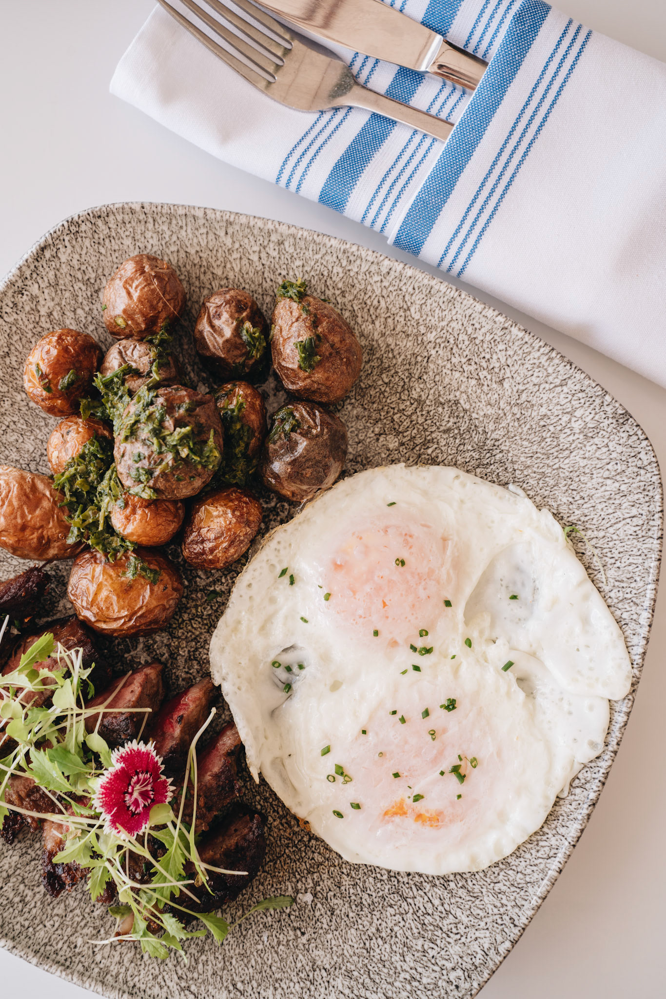 Fried Eggs with Potatoes &amp; Meat