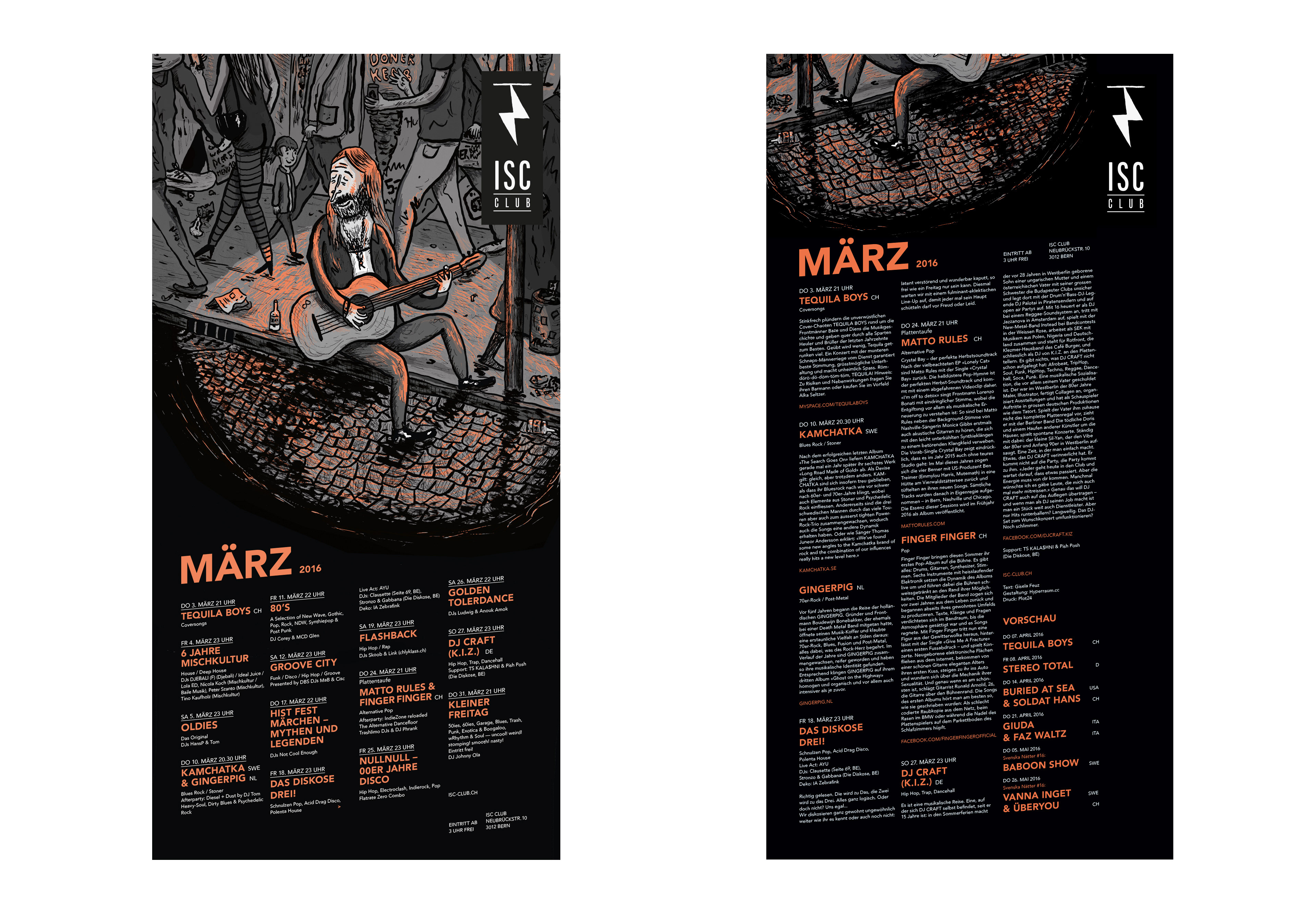 Graphic design und illustration isc club bern Monatsprogramm plakat