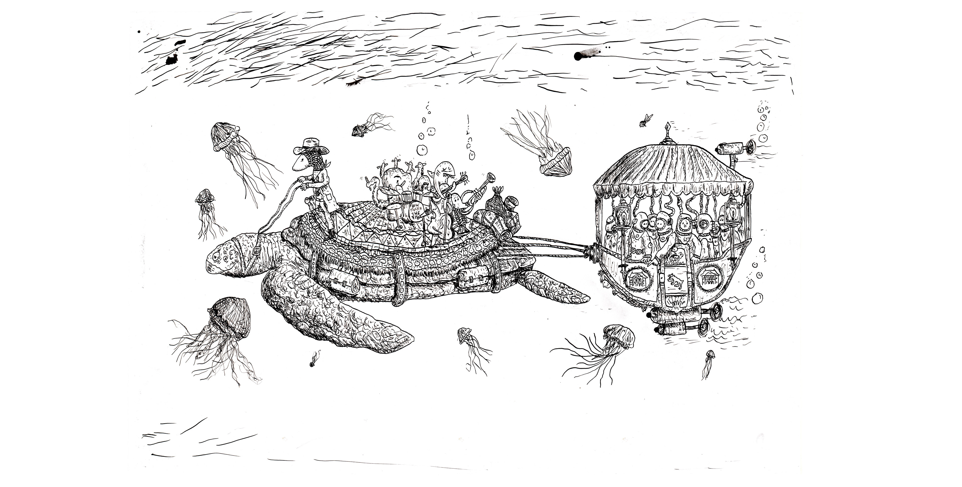 Einladungs Karte Burgergemeinde Bern Illustration schildkröte unterwasser ink tusche zeichnung