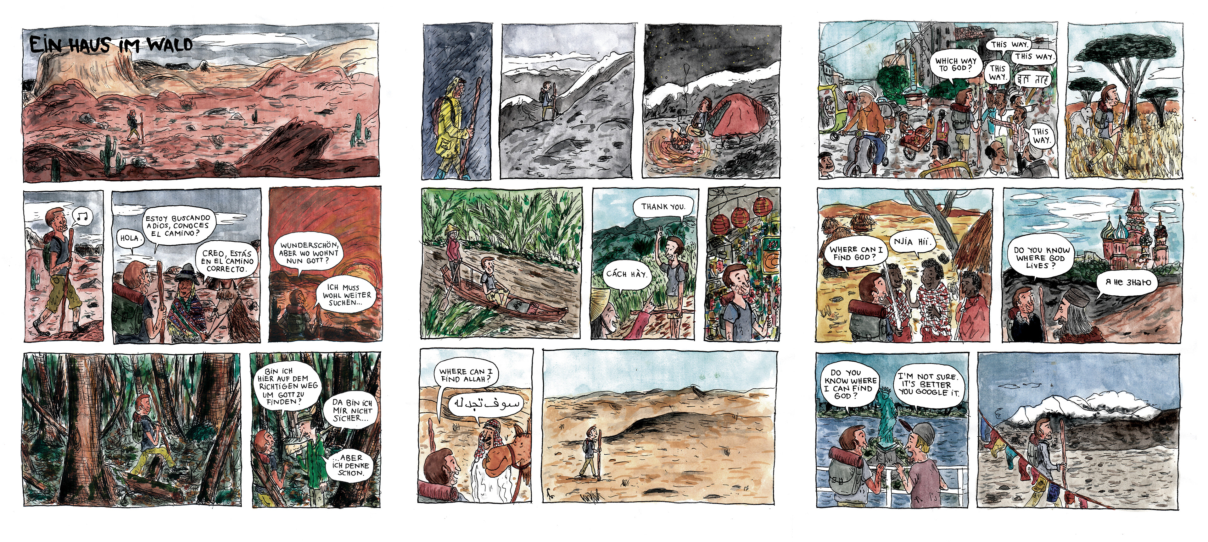 Kosmos Vertikal Götter comic wasserfarben ink