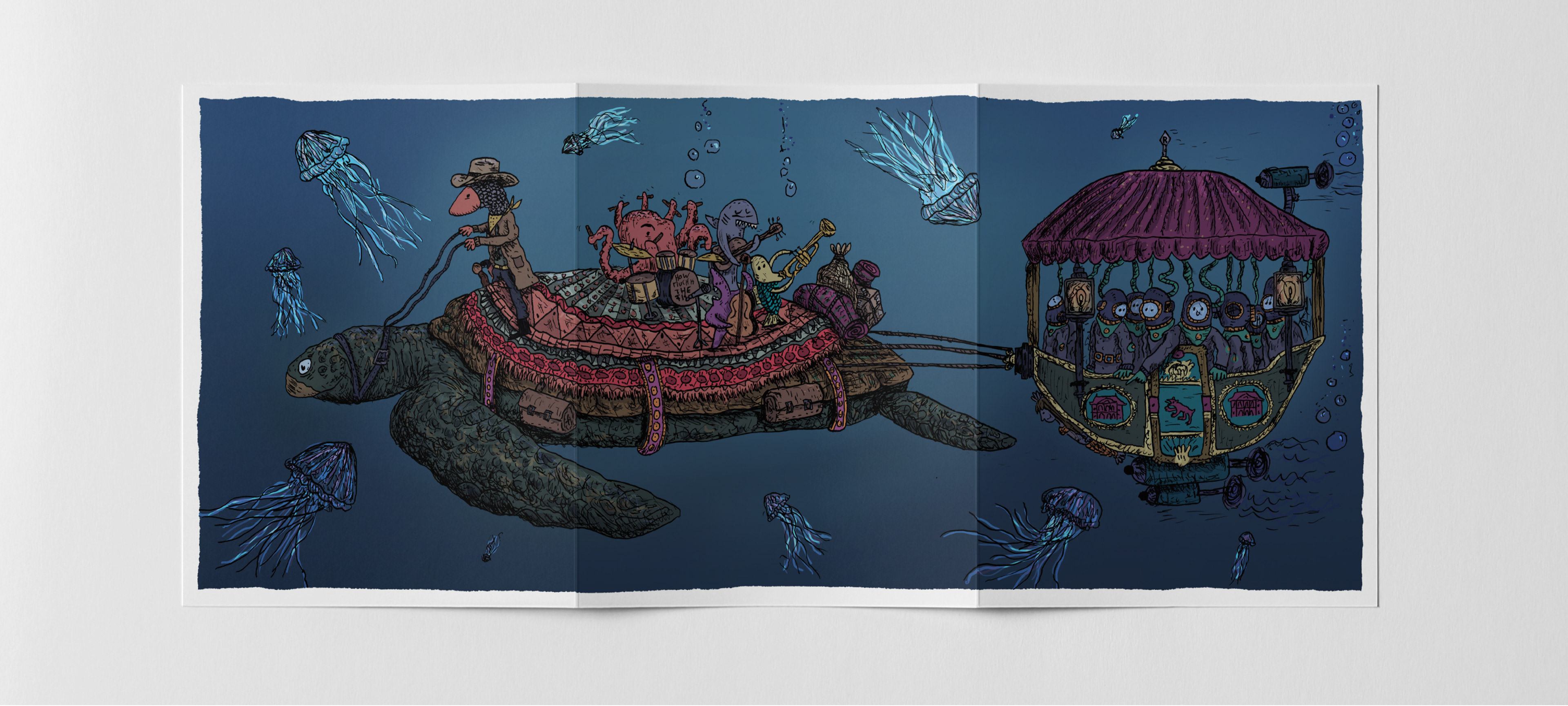 Einladungs Karte Burgergemeinde Bern Illustration schildkröte unterwasser leporello