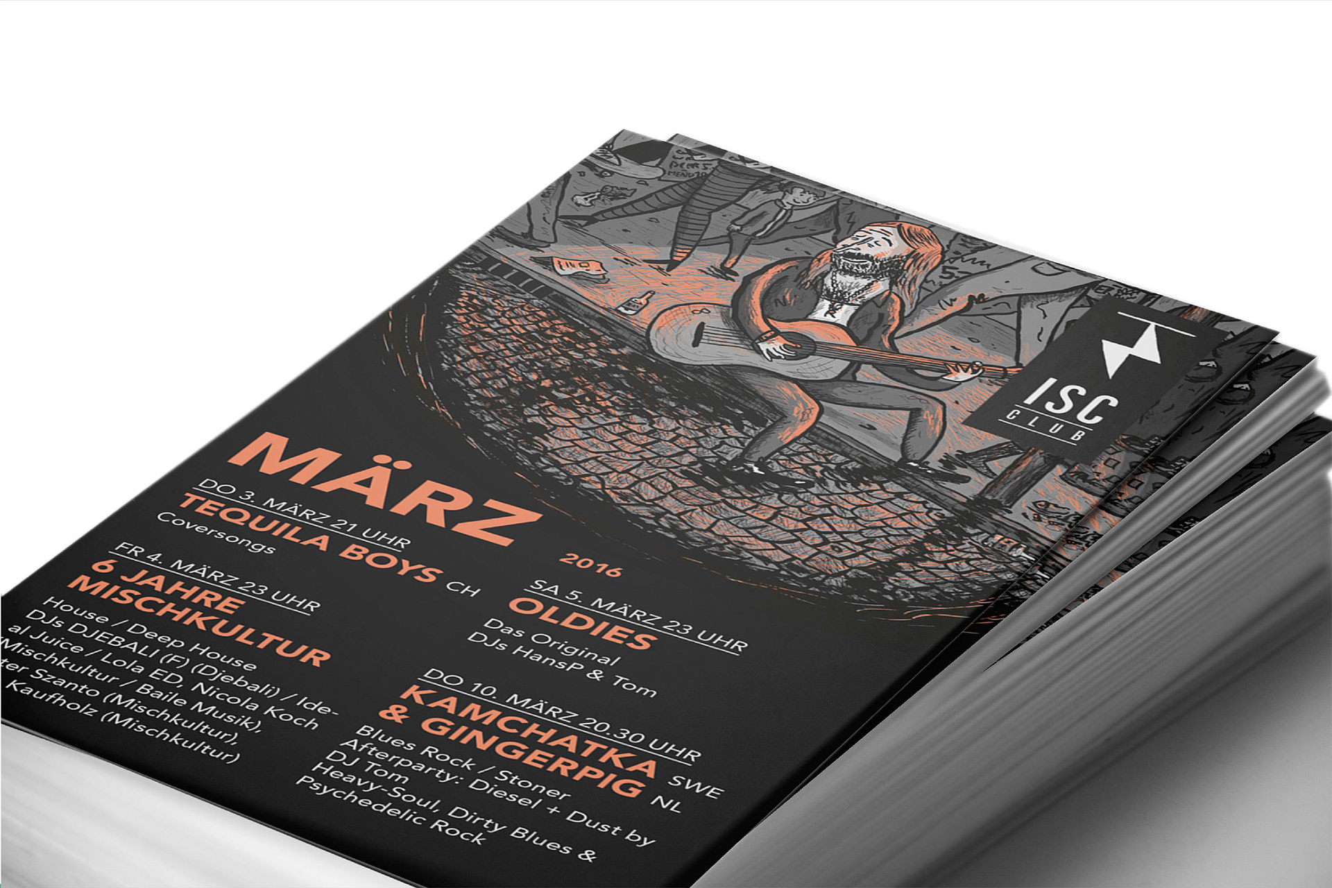 Graphic design und illustration isc club bern Monatsprogramm flyer visual