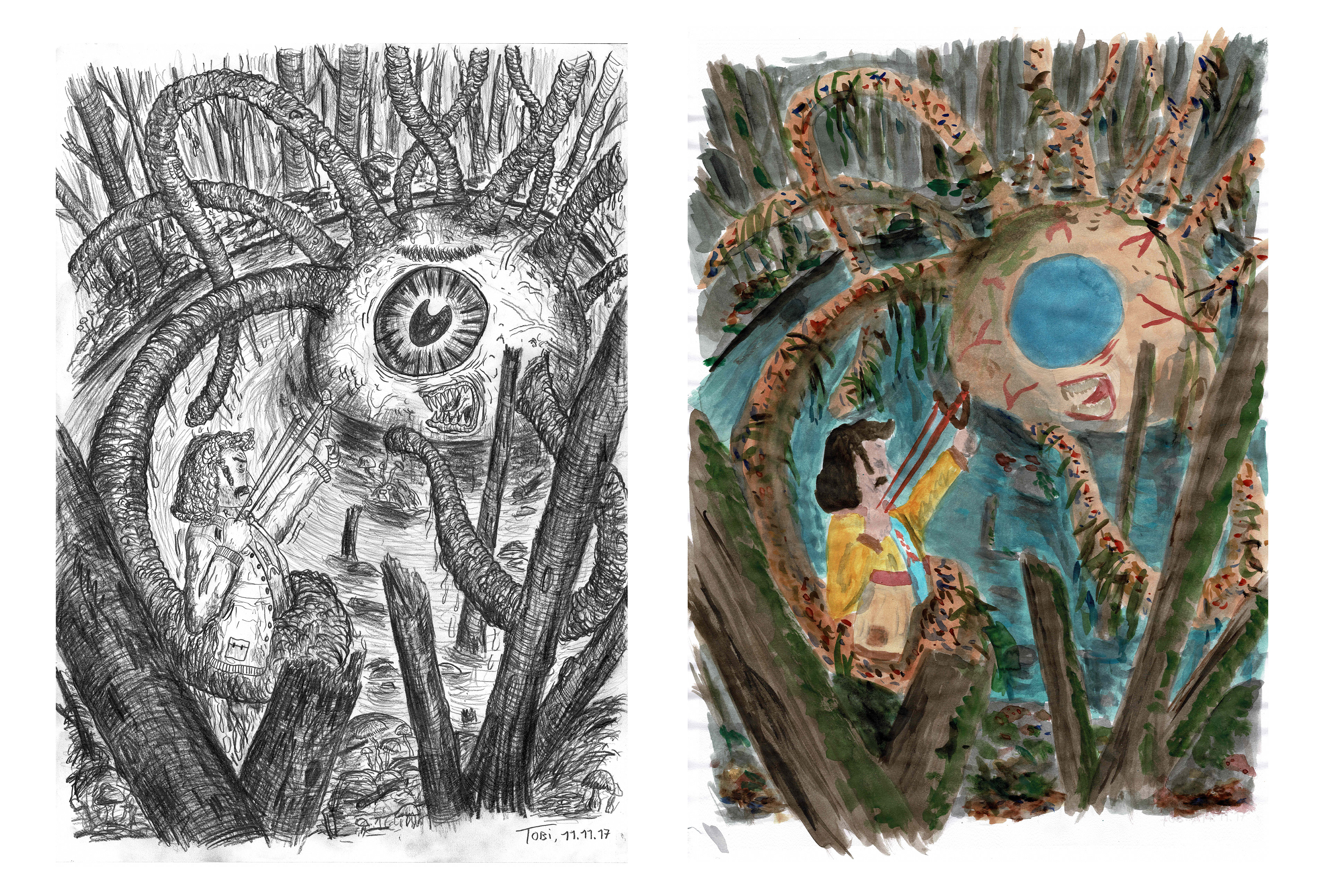 Poster Neusicht Festival auge um auge illustration making of wasserfarben und bleistift