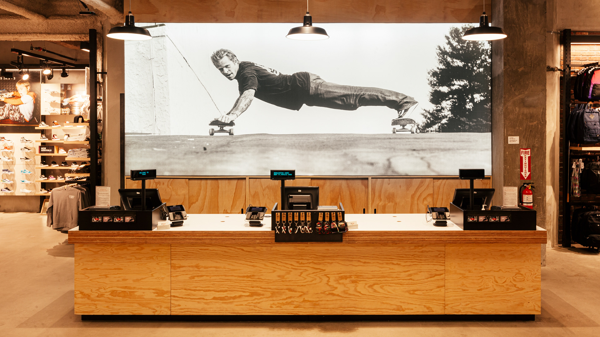 Each brand showcase store had a different, locally relevant skate image behind the cash wrap