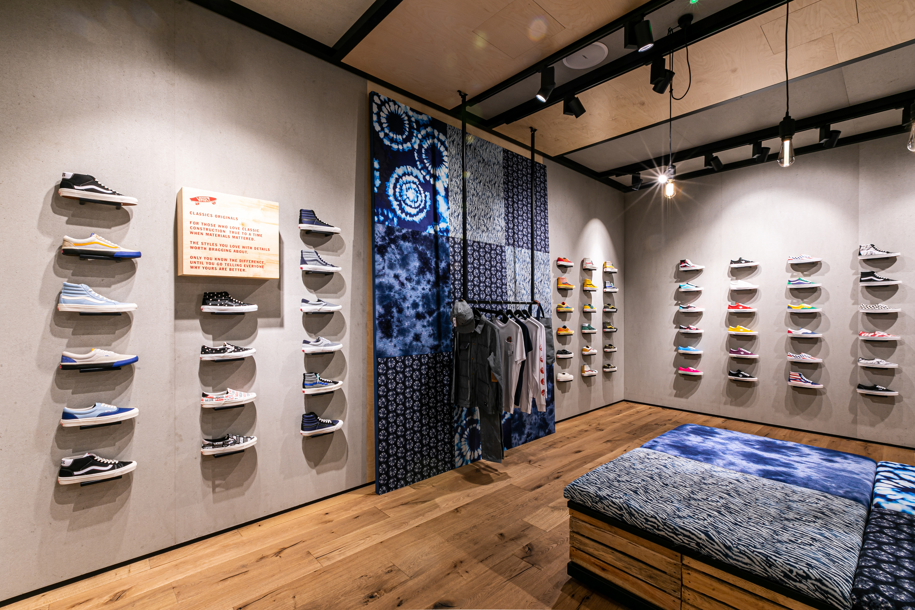 Merchandised Vault collection wall in Covent Garden boutique