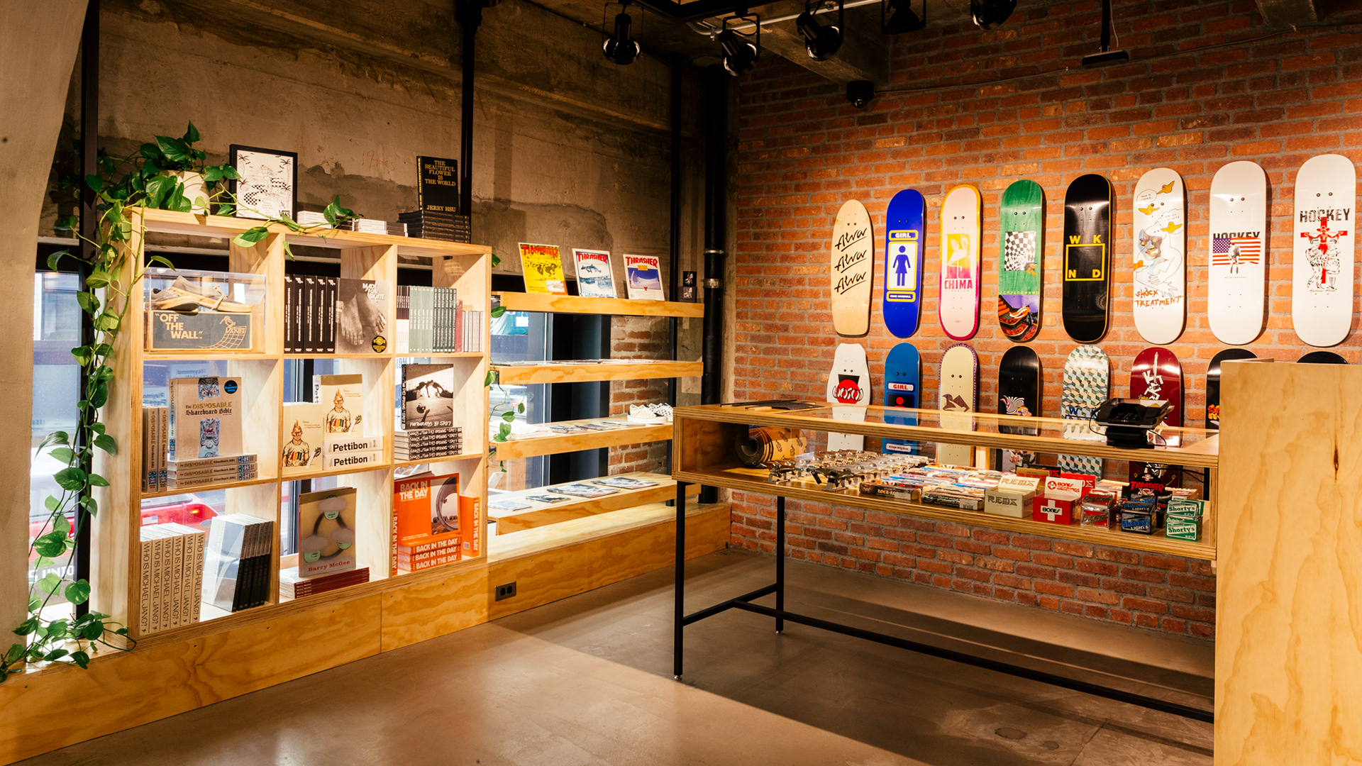 The DTLA brand showcase has a skate shop upstairs and a collection of relevant art books for sale