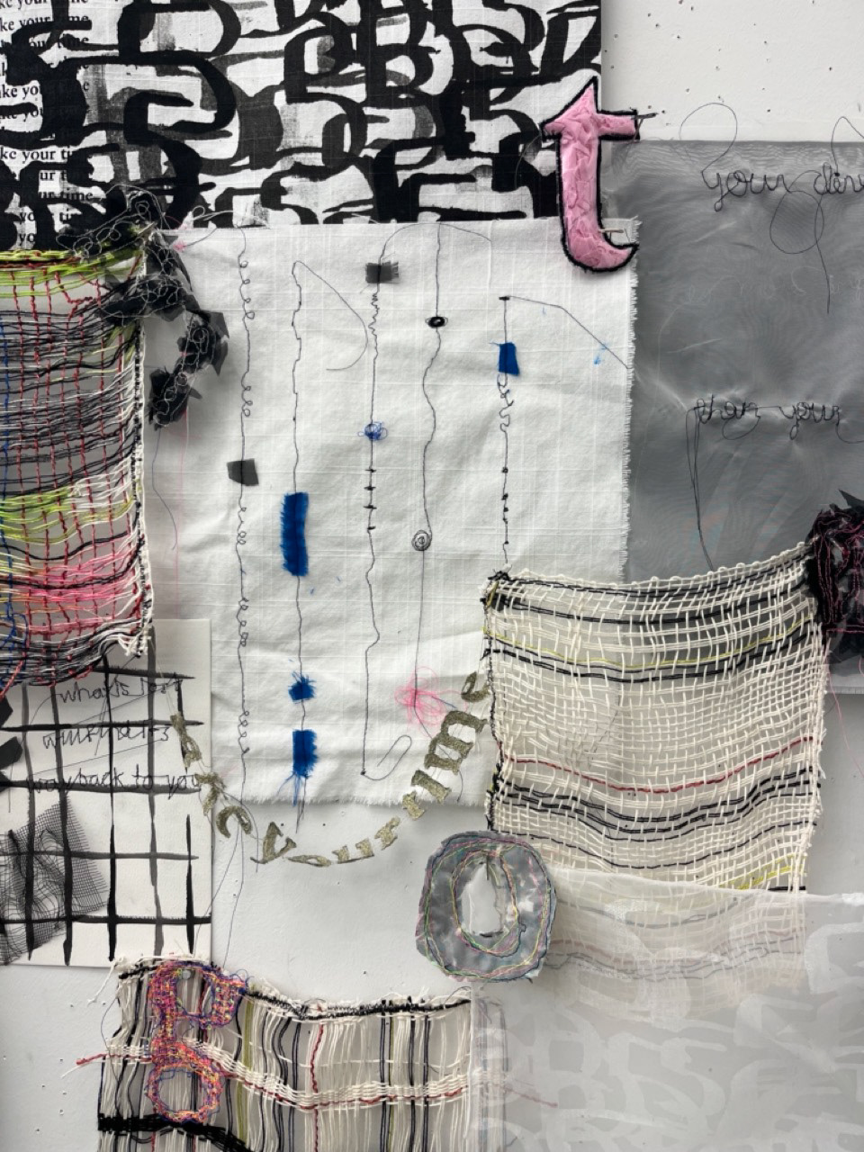 woven, sewn, & screen printed collage