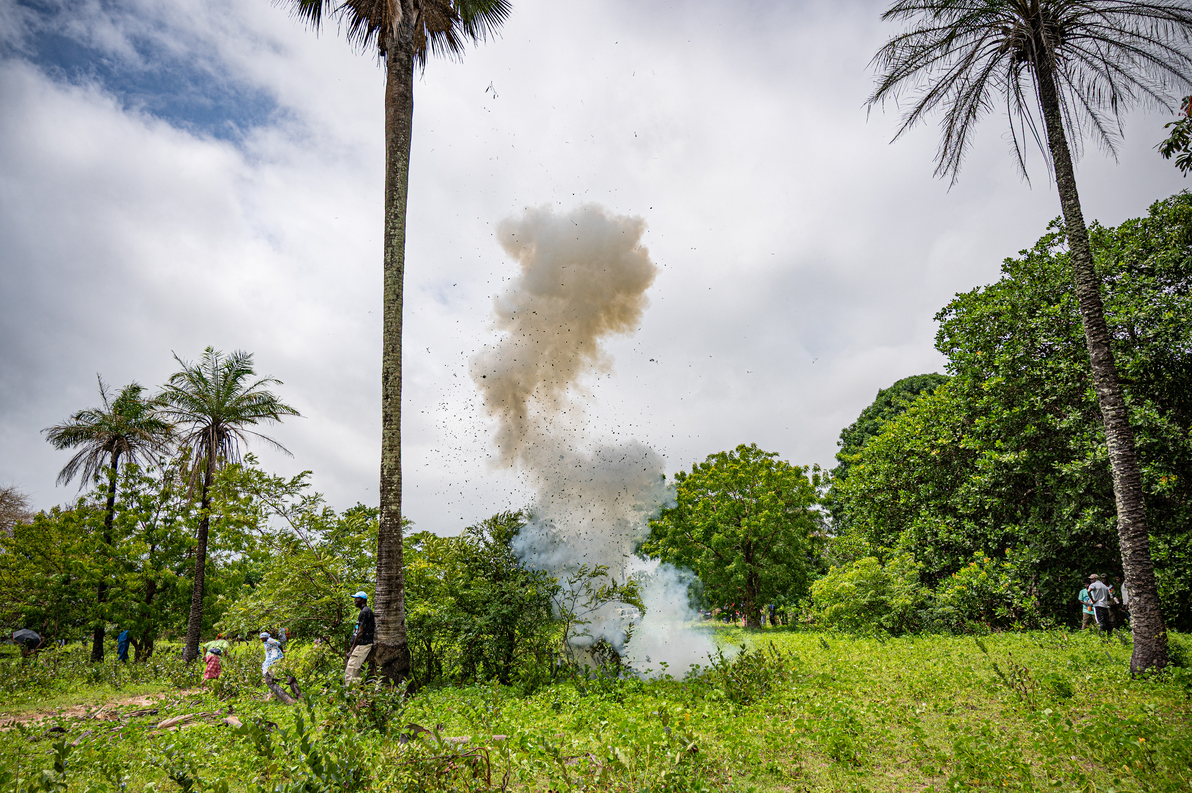 Firing of a ceremonial cannon during the Boukout ritual in Sengalene, Casamance region, Senegal. August 5, 2026.