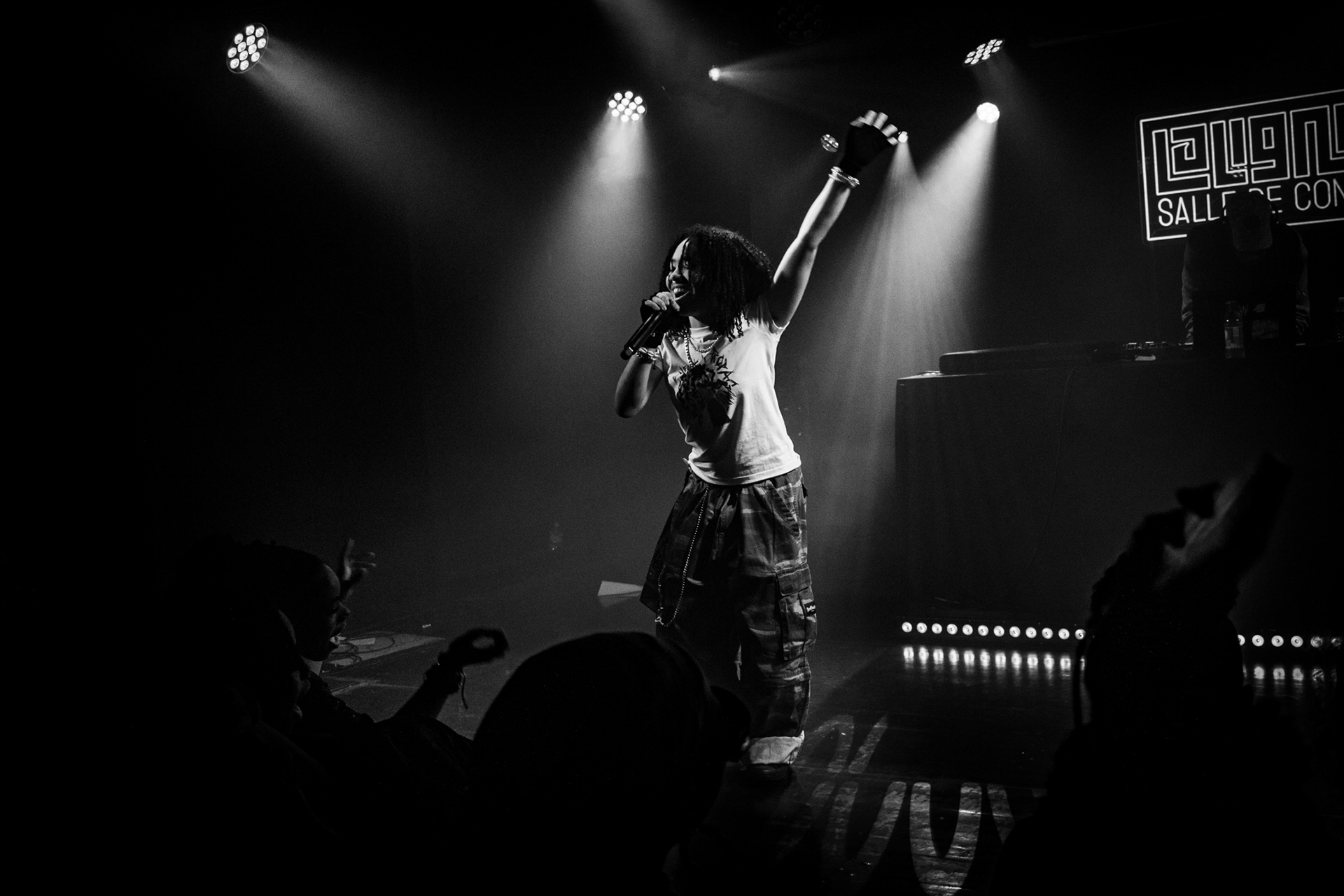 "Ligne 13" concert hall, 93 district, Paris. October 17, 2025. Kael, member of the collective, performs during the Hip-Hop festival organised by the St. Denis town hall. 