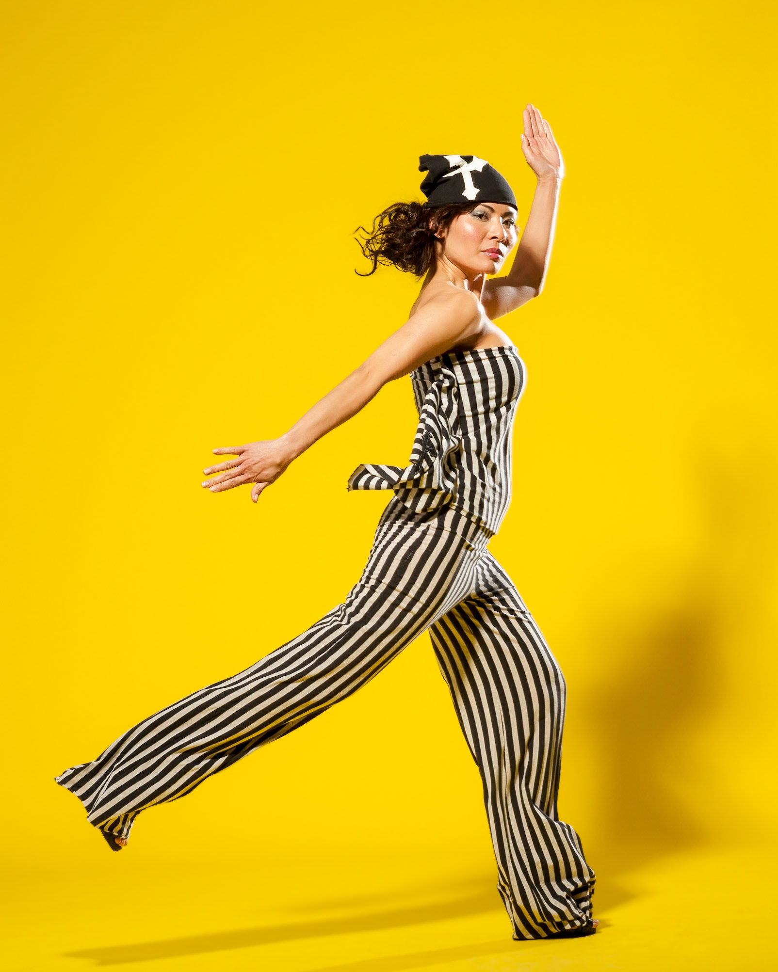 Editorial shot commissioned for an article about fashion designer, Lexy Charms by the Rockford Indie Press. The model is wearing a lightweight, yet boldly striped "after yoga" ensemble.