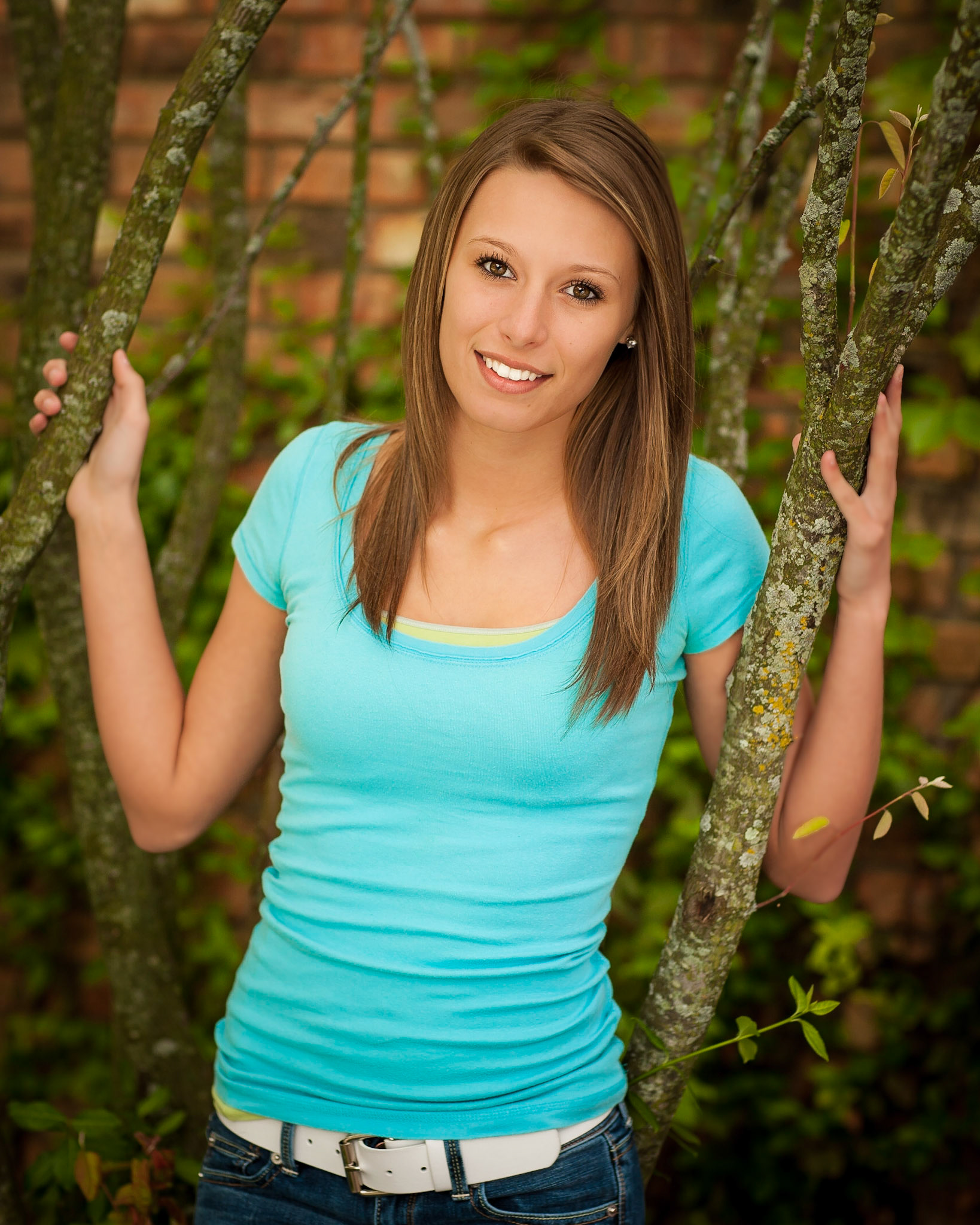 Bright Brown Eyes & Blue Blouse