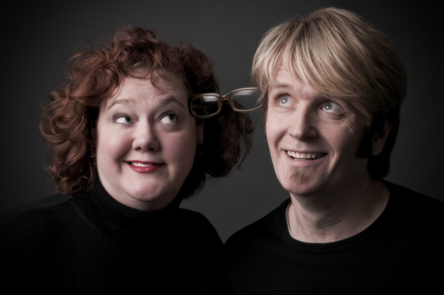 A photo illustration to depict the concept of a third, invisible partner between the husband & wife team of Michelle & Daniel Minick, entrepreneurs and owners of Octane InterLounge & Fuzz Salon.