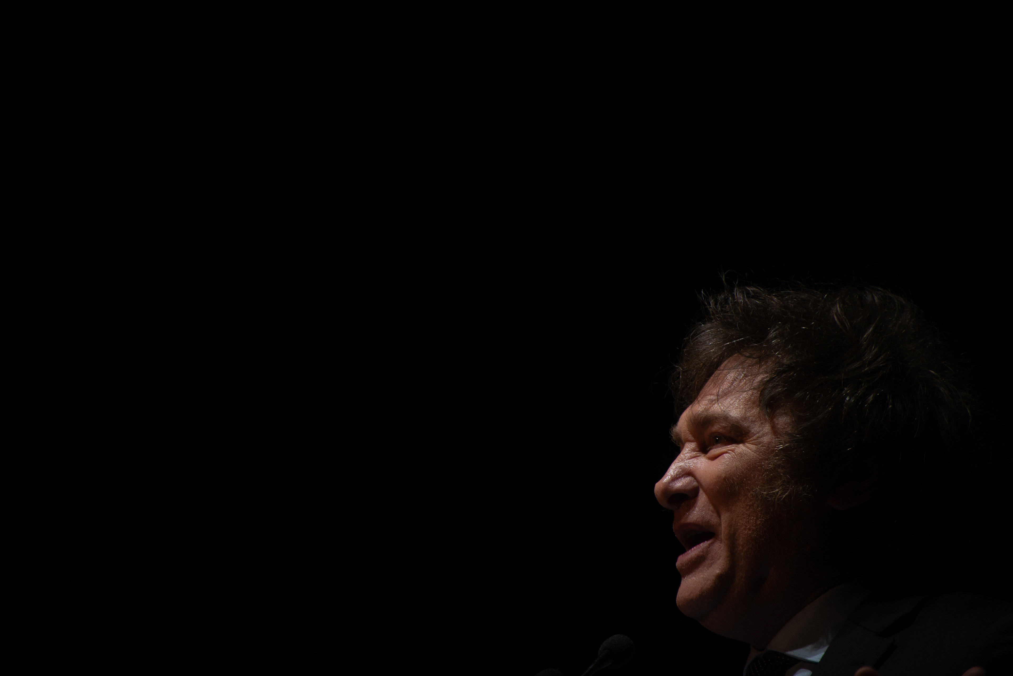 Javier Milei, candidato a presidente por La Libertad Avanza en el cierre de su campaña en el Movistar Arena en la Ciudad Autónoma de Buenos Aires, Argentina el 18 de Octubre de 2023. Foto: Max Lopez Musacchio/ aRGra Escuela 2023