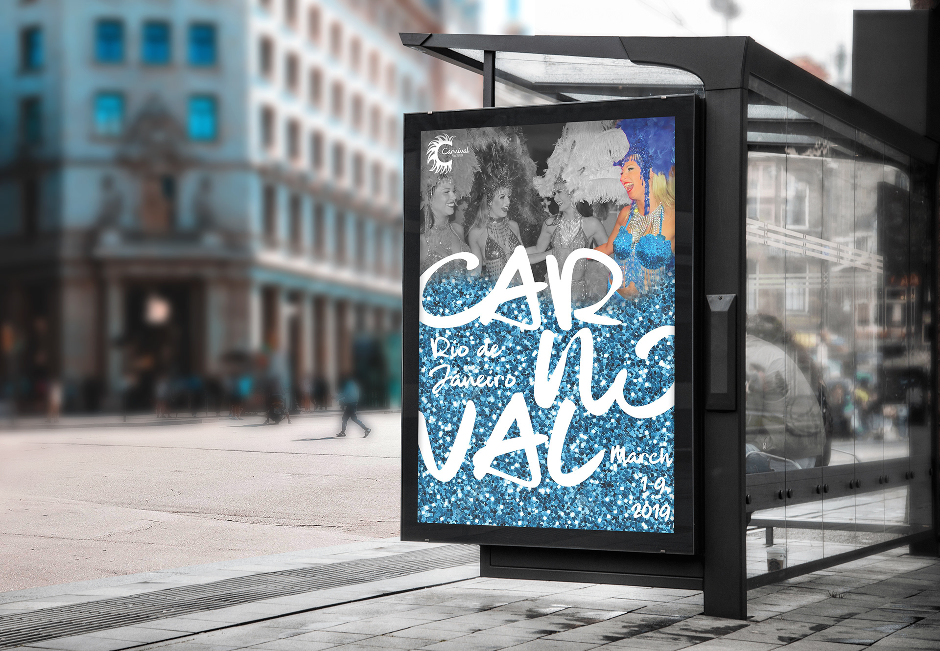 blue bus shelter ad