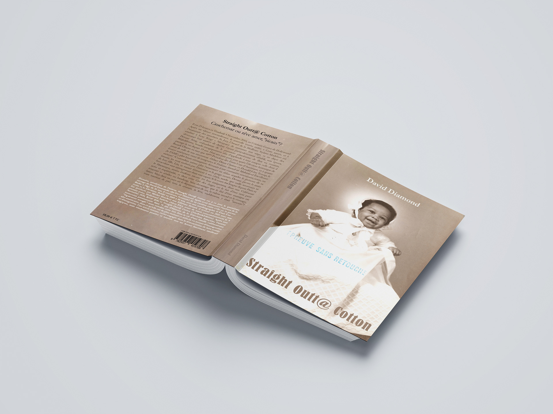 Flattened back cover, spine, and front cover