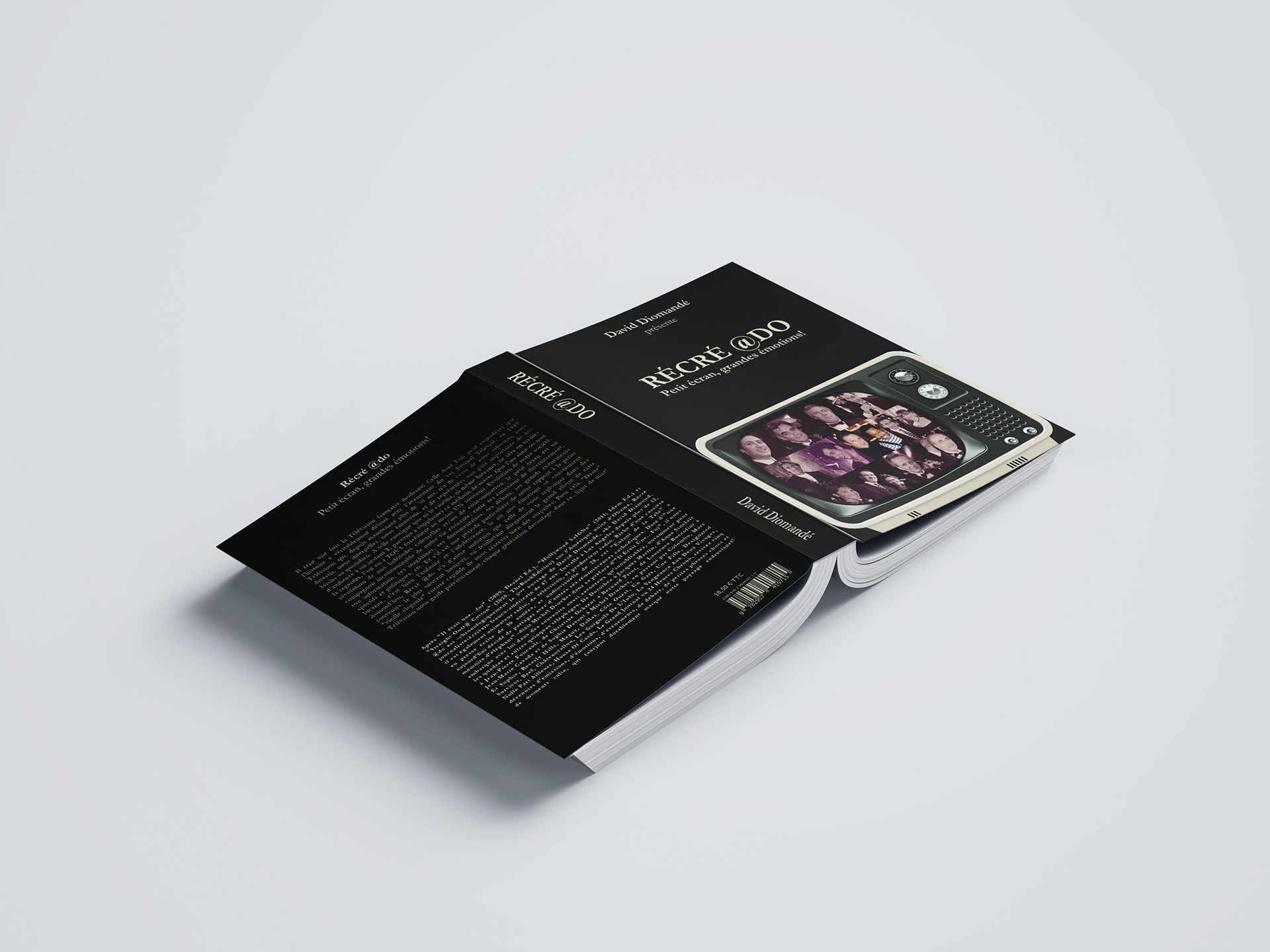 flattened back cover, spine, and front cover