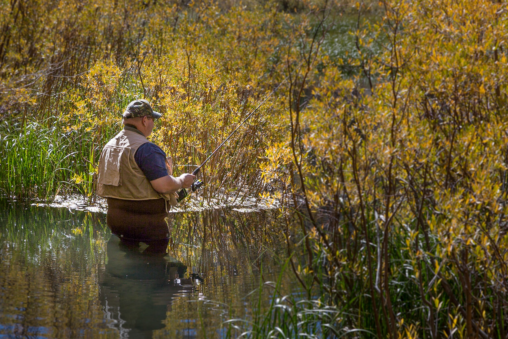 Fisherman on S. Fork of Bishop Creek near Willows Campground outside of Bishop CA, (2016)