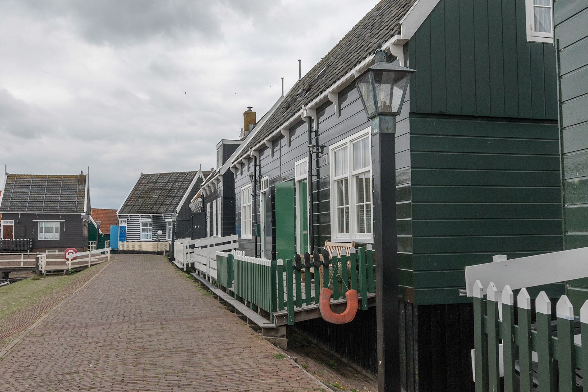 Houses along edge of harbor at Marken (near Amsterdam), Netherlands (2018)