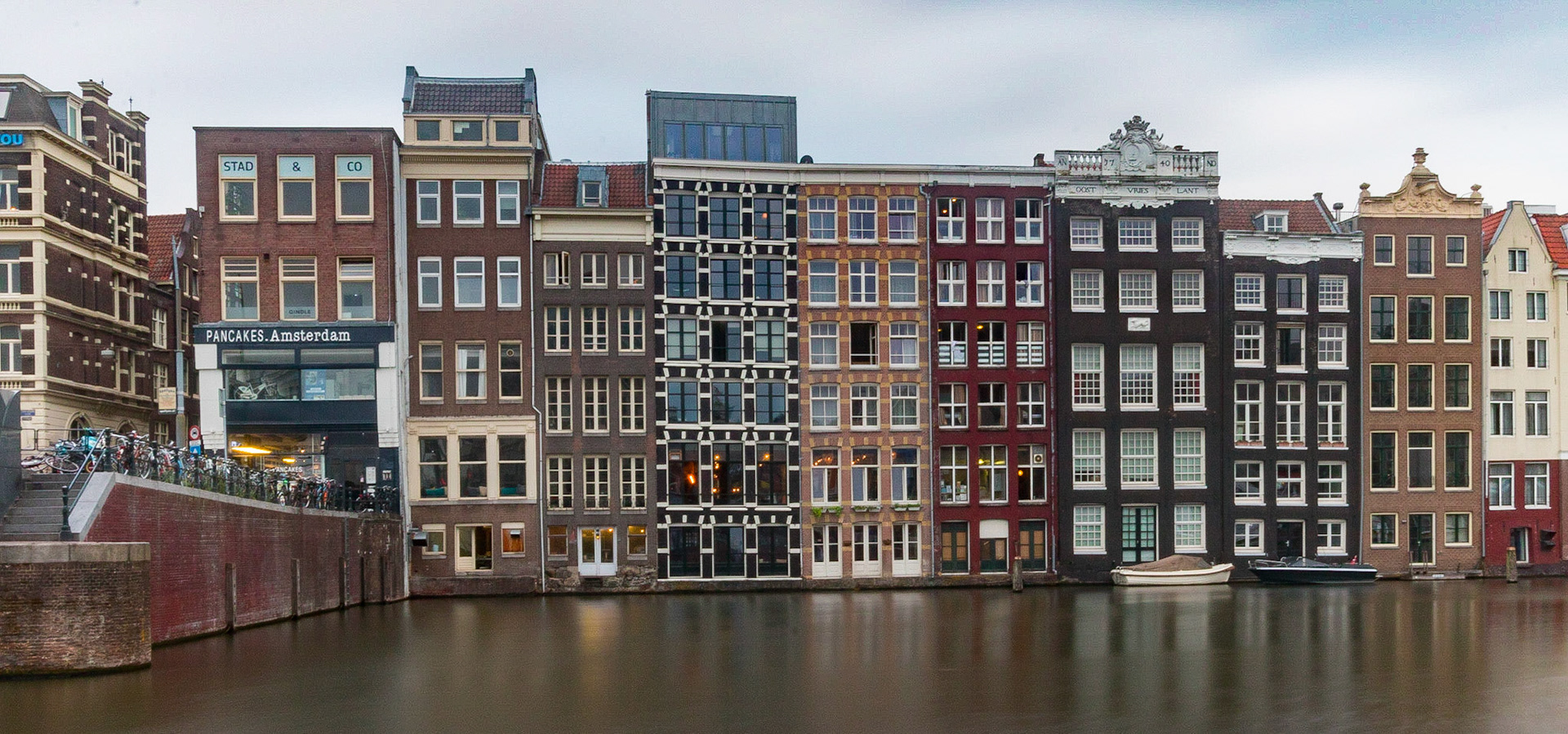 Graphic Apartment buildings by Amsterdam Canal.  Amsterdam, Netherlands (2018)