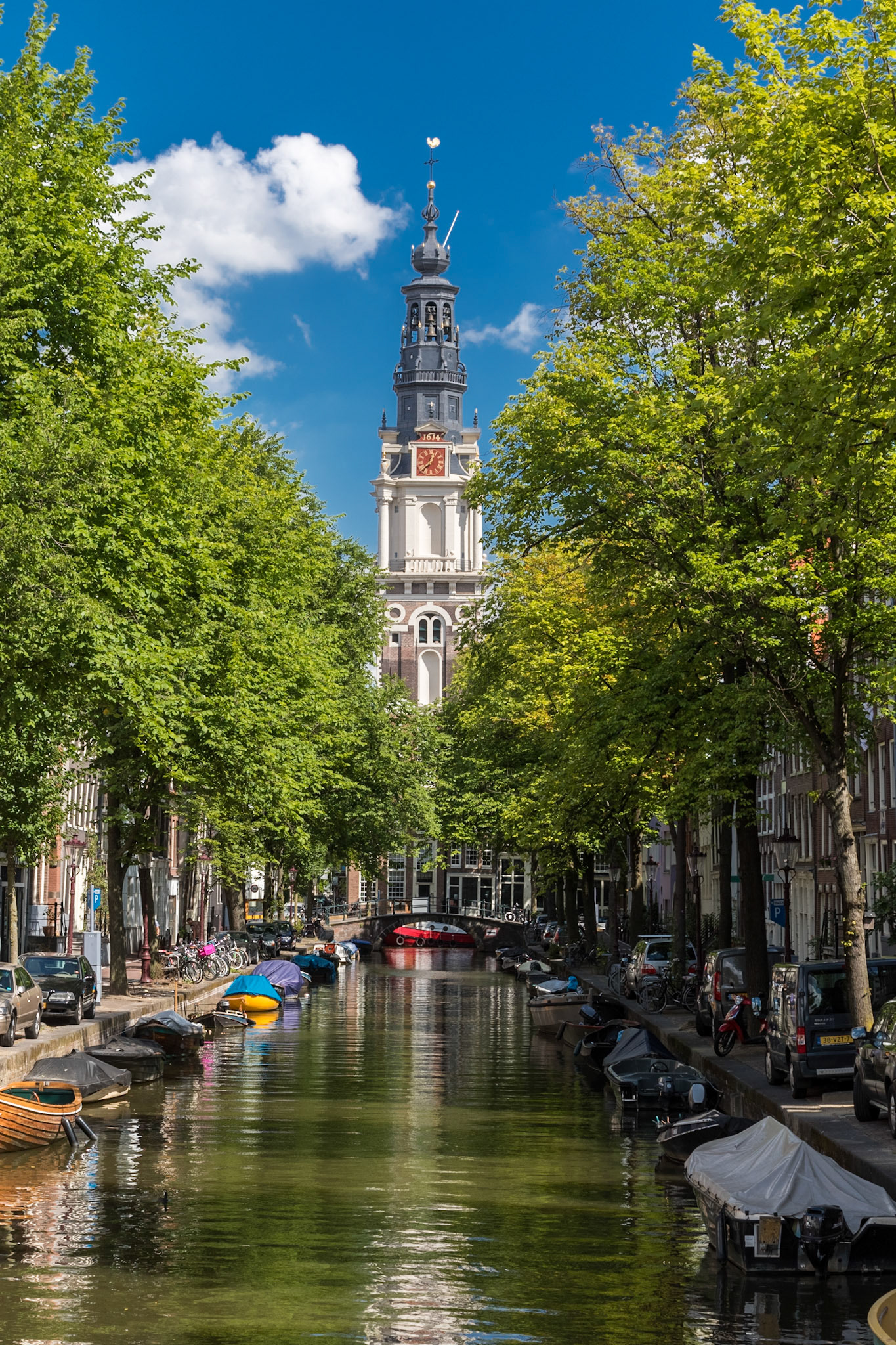 Zuiderkerk church from Staalstraal bridge in Amsterdam, Netherlands (2018)
