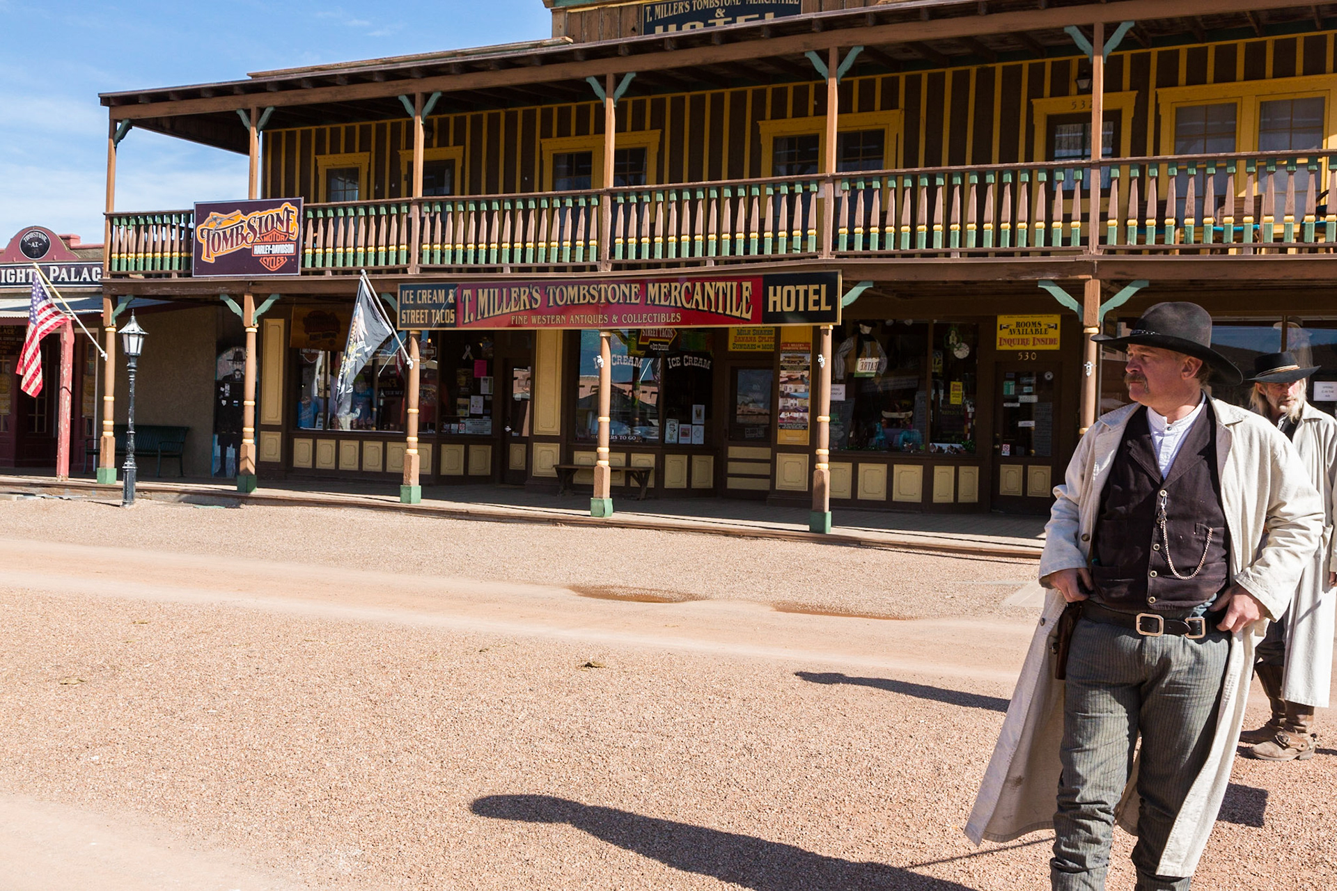 Drumming up business for "wstern" show, Historic main street, Tombstone, Arizona (3/2020)