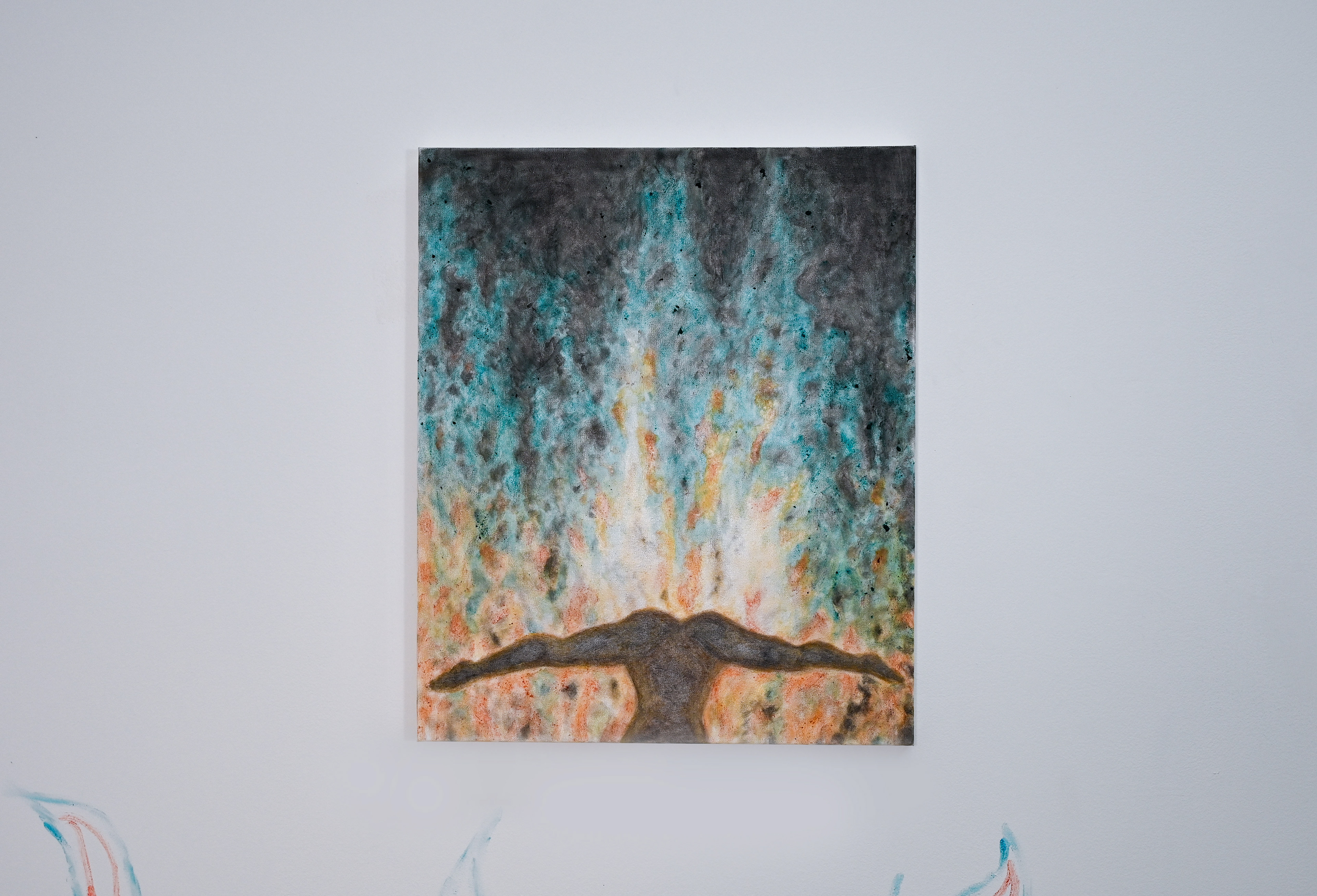 Kitty Set the World on Fire Hot Cheeto Dust, Blue Takis Dust, and Makeup on Canvas 24” x 20” 2024
