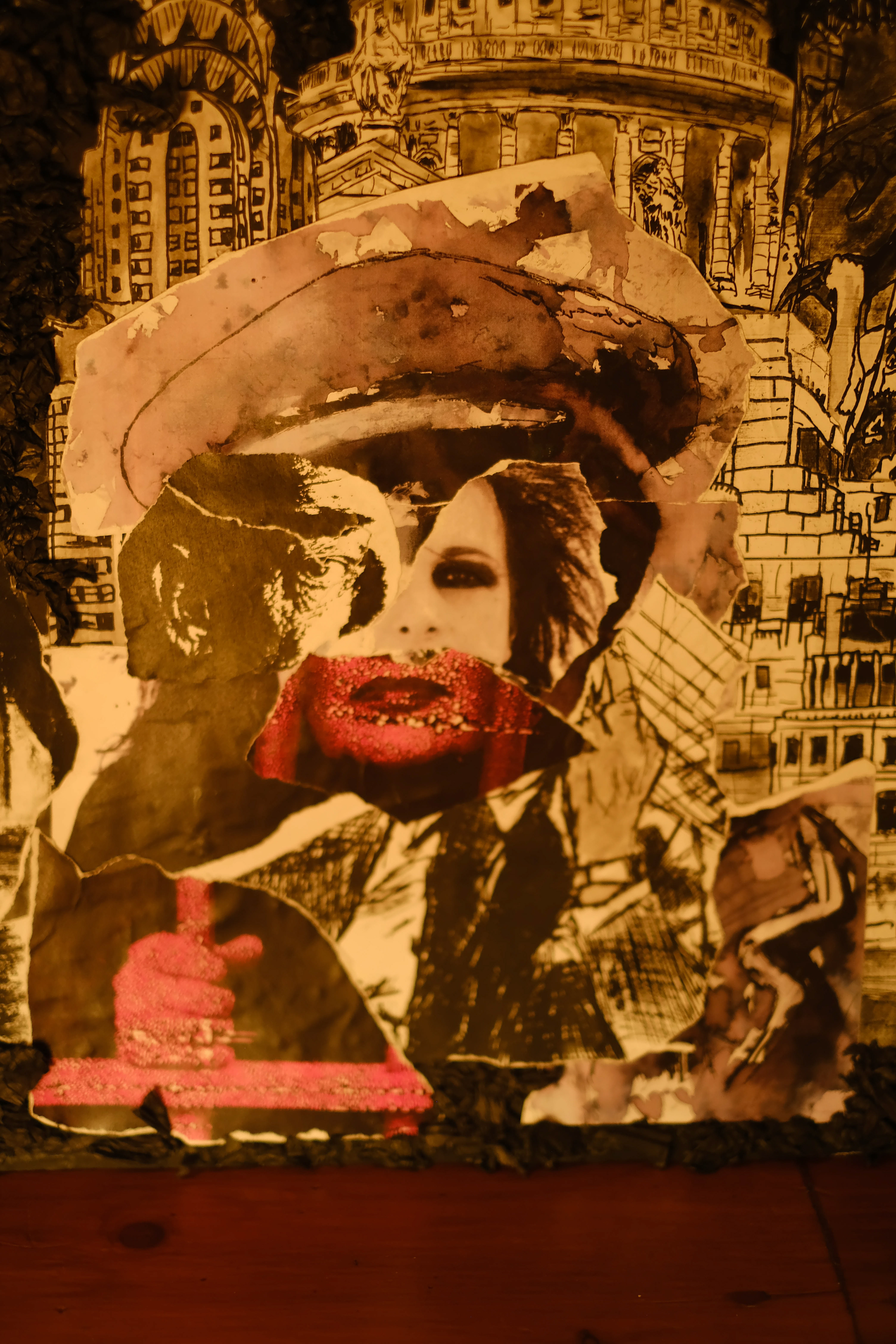 Multi-media collage. Photogram, etching, wet ink