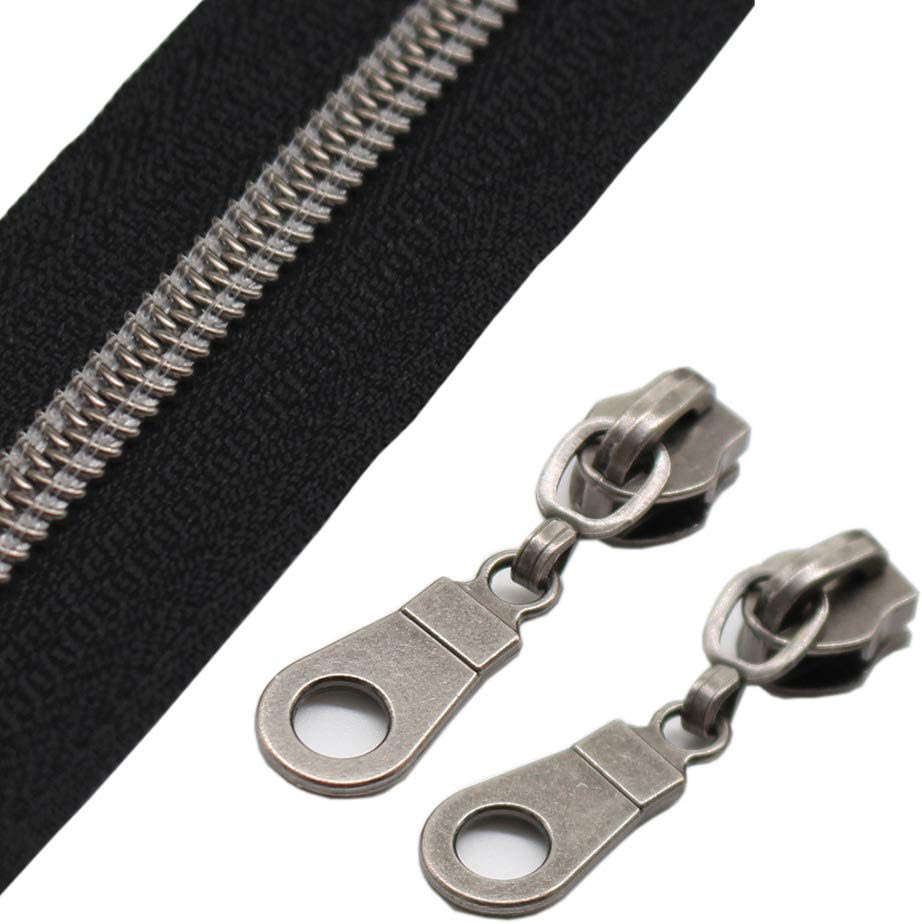BLACK TWILL ZIPPER WITH GUNMETAL TEETH AND ZIPPER PULL