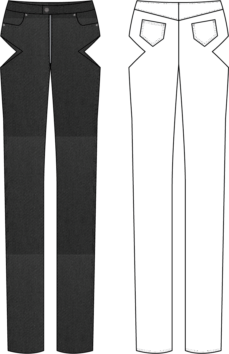 DENIM PANT WITH CUTOUTS AND FULL CROTCH ZIPPER