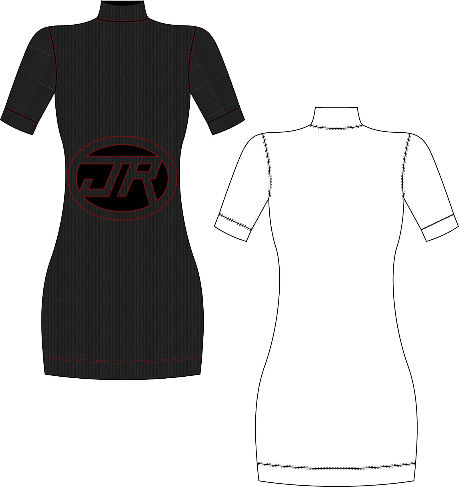 MOCKNECK RIBKNIT BODYCON DRESS WITH EMBROIDERED LOGO CUTOUT