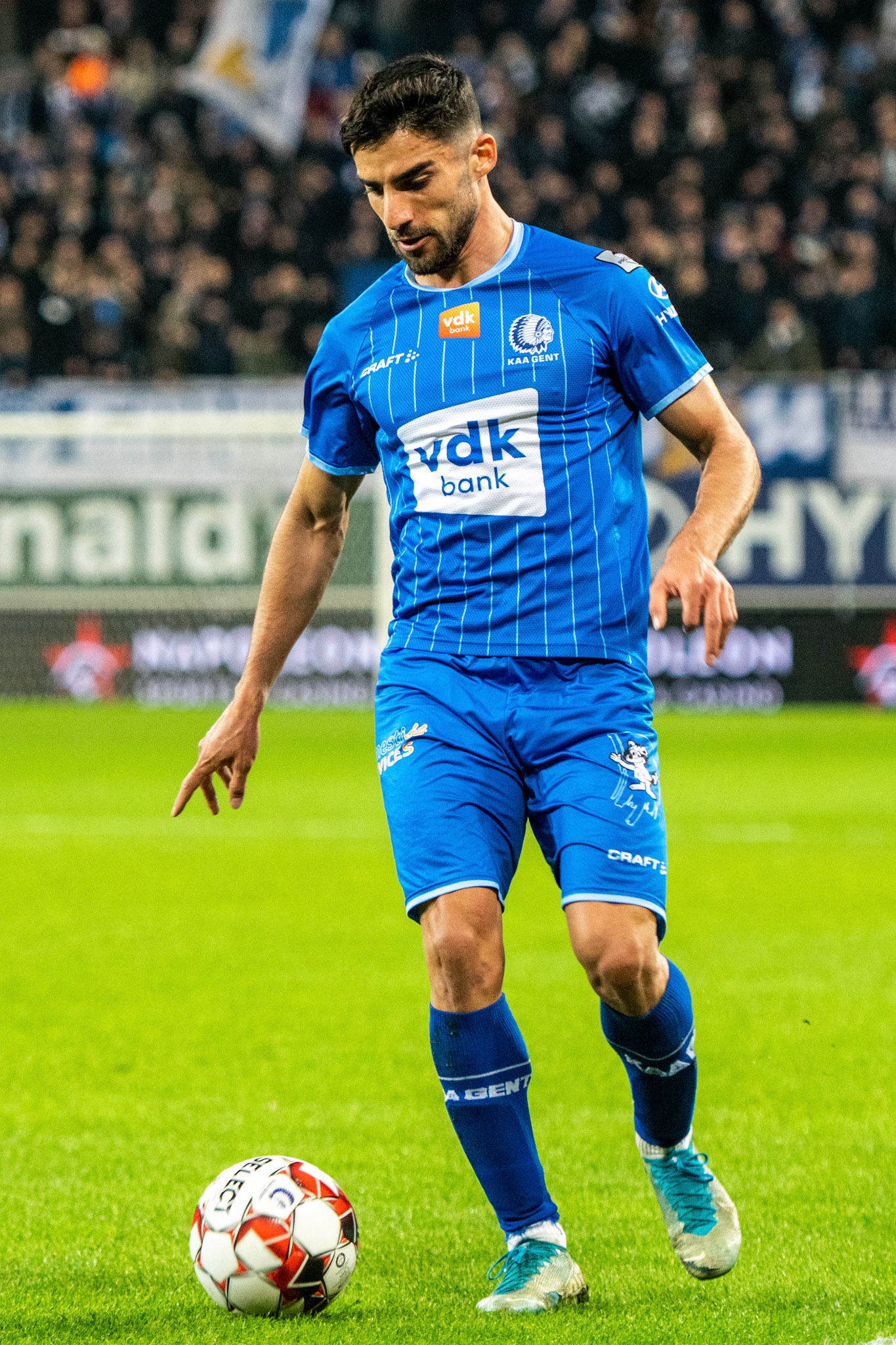 %items a soccer match between KAA Gent and Sporting Charleroi, %datetext in Gent, on day 29 of the 'Jupiler Pro League' Belgian soccer championship season 2019-2020. BELGA PHOTO %photographer