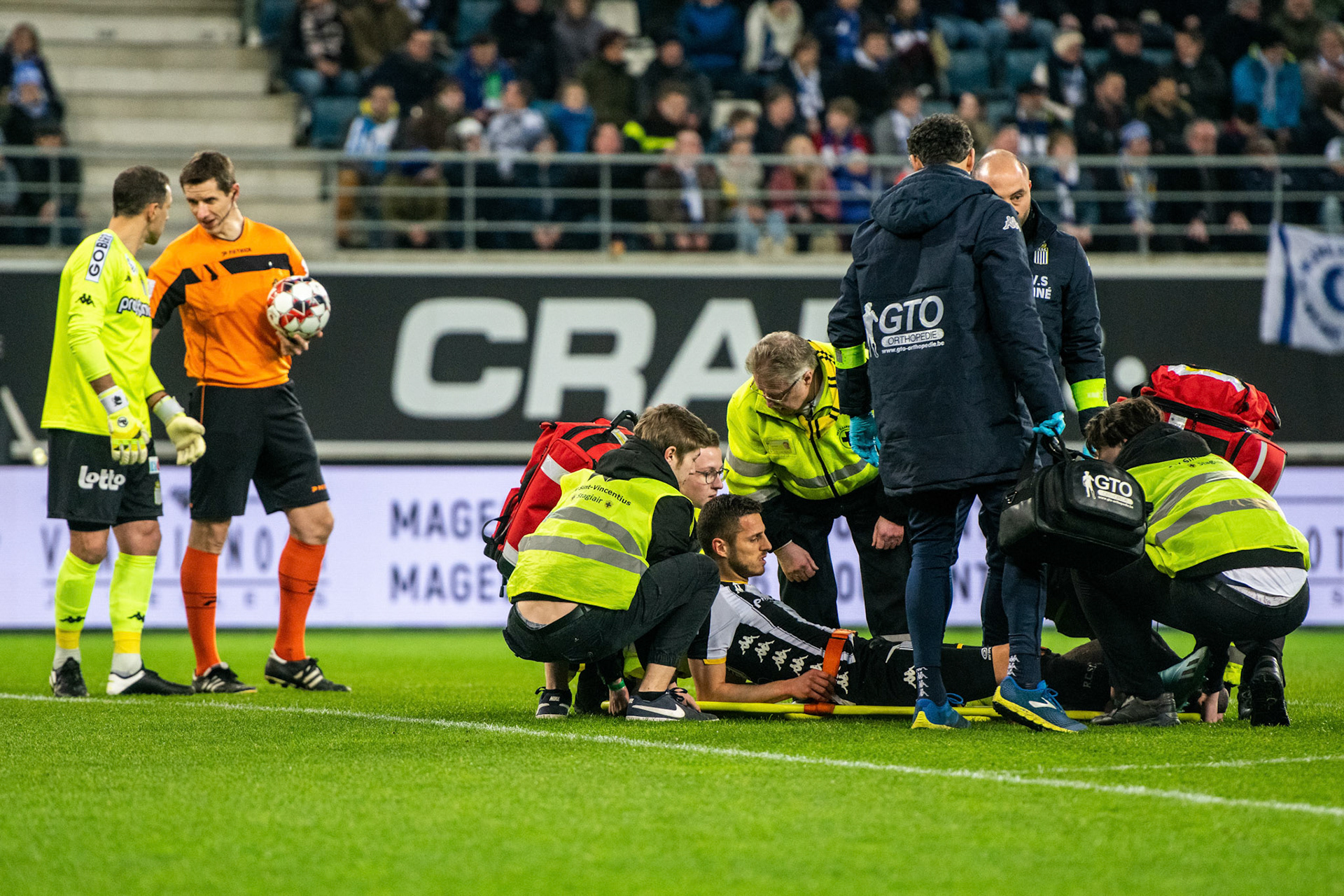 %items a soccer match between KAA Gent and Sporting Charleroi, %datetext in Gent, on day 29 of the 'Jupiler Pro League' Belgian soccer championship season 2019-2020. BELGA PHOTO %photographer