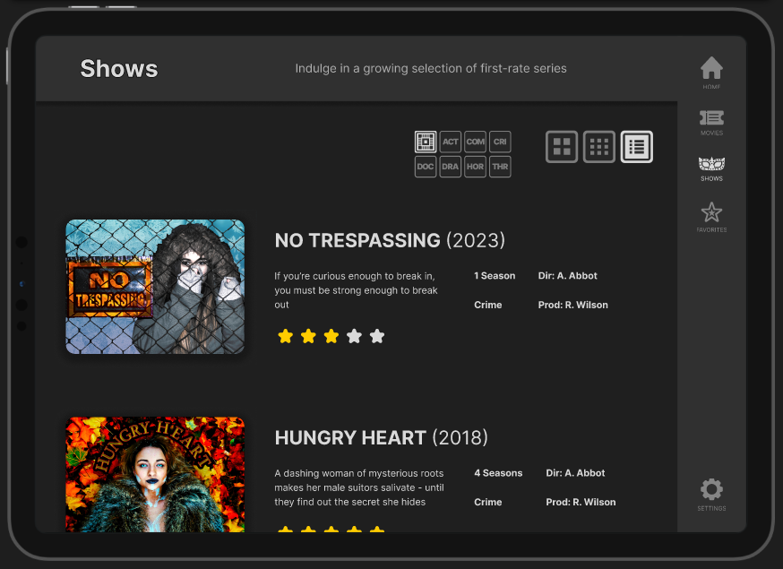 Shows 3 Screen - Tablet