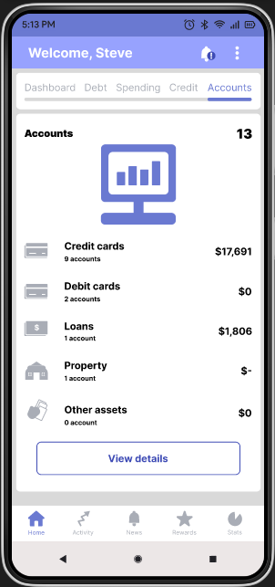 Accounts Screen - Smartphone