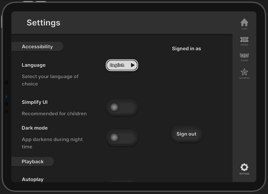Settings Screen - Tablet