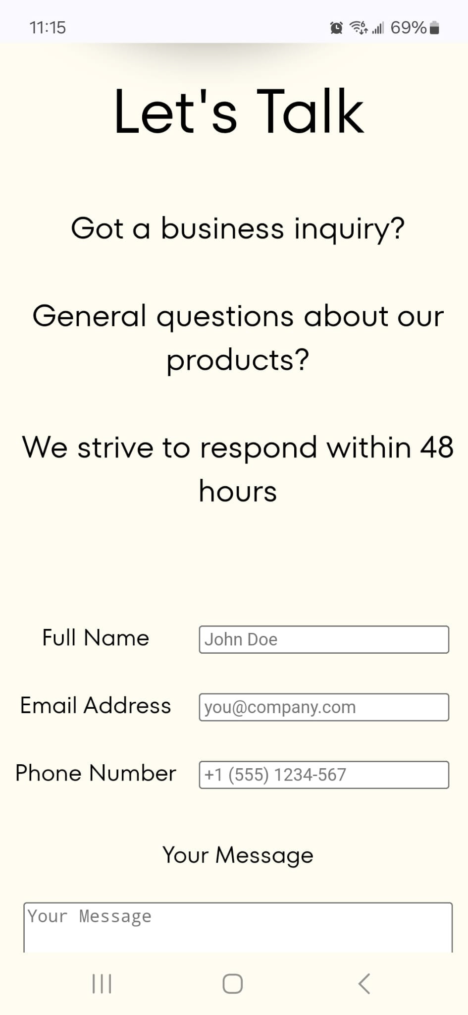 Contact Page - Smartphone
