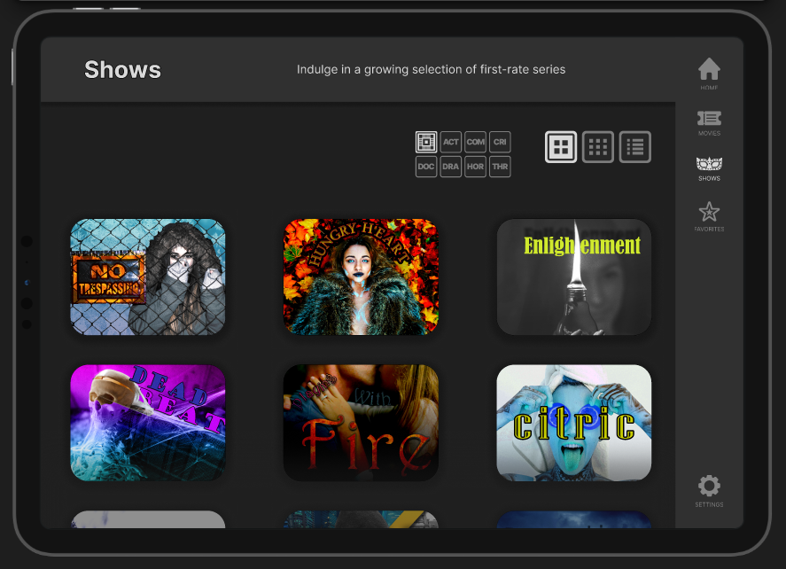 Shows Screen - Tablet