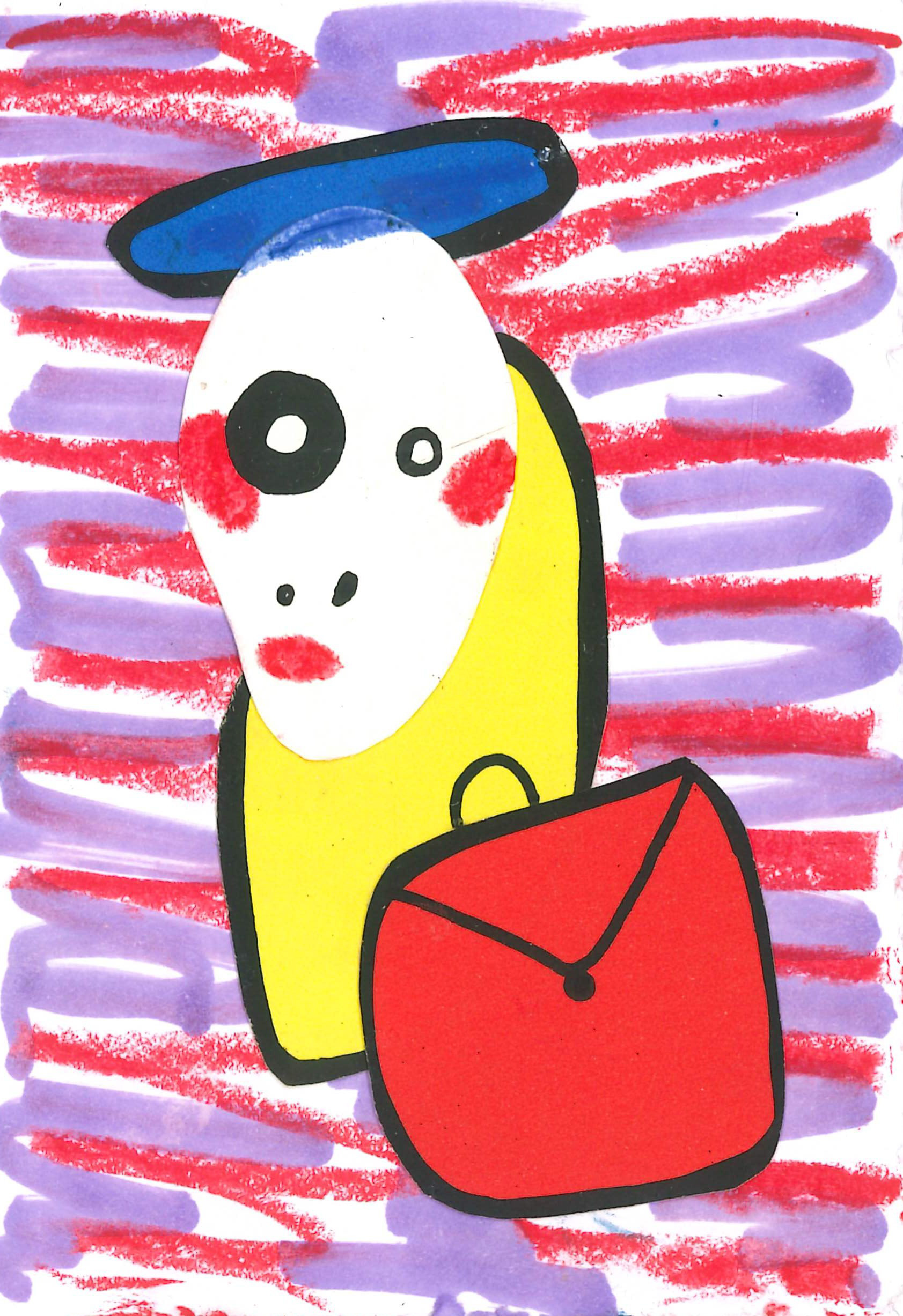 "Doctor's Purse", 2026, collage, pen, oil pastel, 5.2 x 7.4 cm  