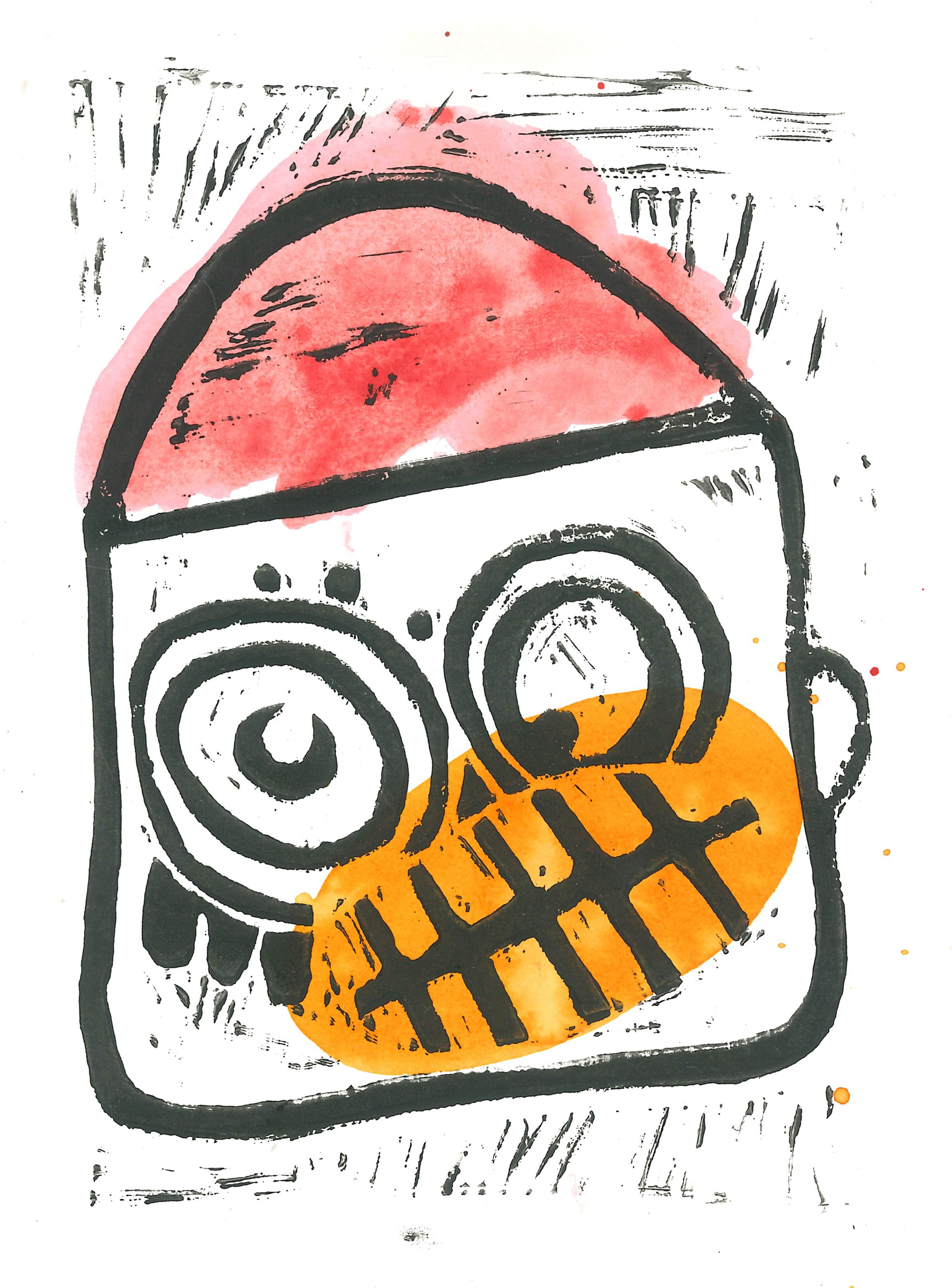 Untitled lino print with inks, 2026